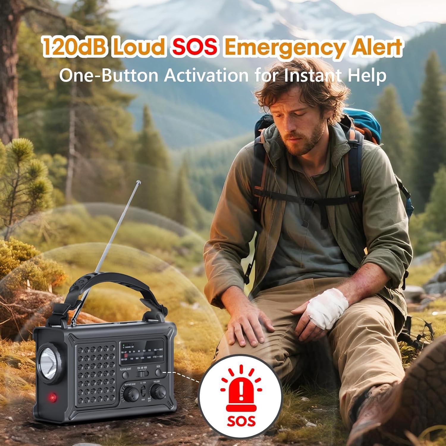 image:imageRaynic 12000mAh Emergency Weather Radio AMFMNOAA Solar Hand Crank Radio with 2X Panel USB amp USBC Charging LED Flashlight Reading Light amp SOS for Power Outages Hurricane Storms CampingBlack