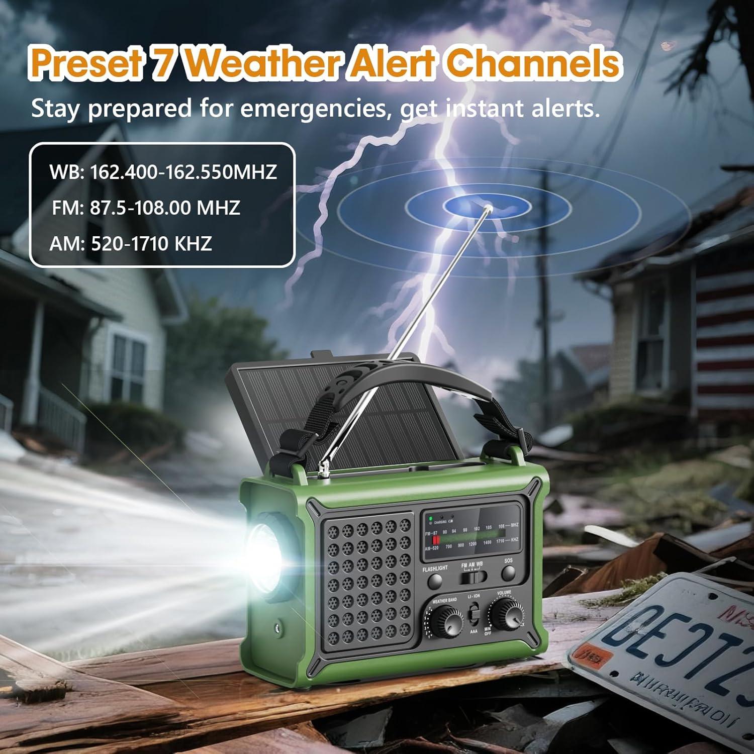 image:imageRaynic 12000mAh Emergency Weather Radio AMFMNOAA Solar Hand Crank Radio with 2X Panel USB amp USBC Charging LED Flashlight Reading Light amp SOS for Power Outages Hurricane Storms CampingOliveGreen