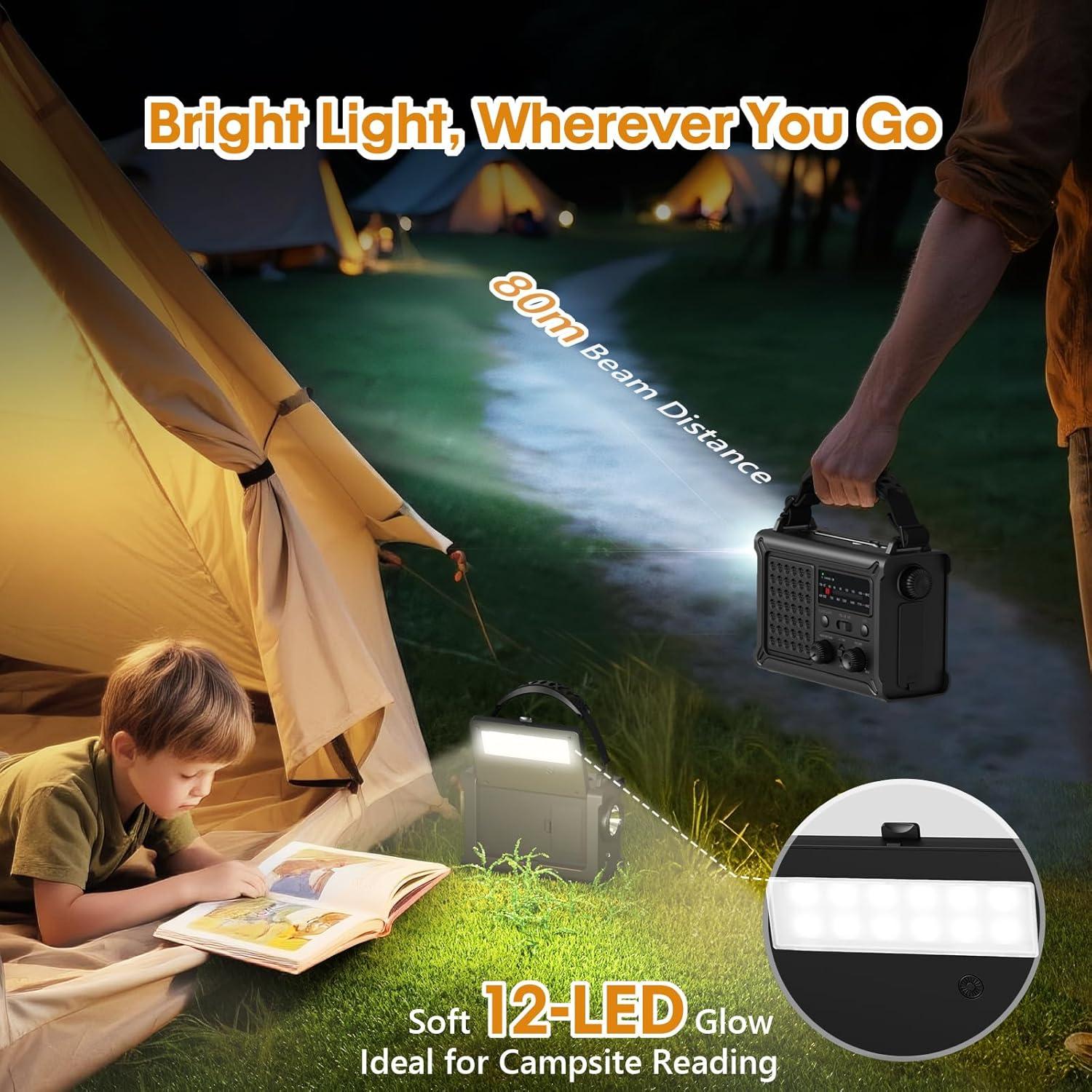 image:imageRaynic 12000mAh Emergency Weather Radio AMFMNOAA Solar Hand Crank Radio with 2X Panel USB amp USBC Charging LED Flashlight Reading Light amp SOS for Power Outages Hurricane Storms CampingBlack
