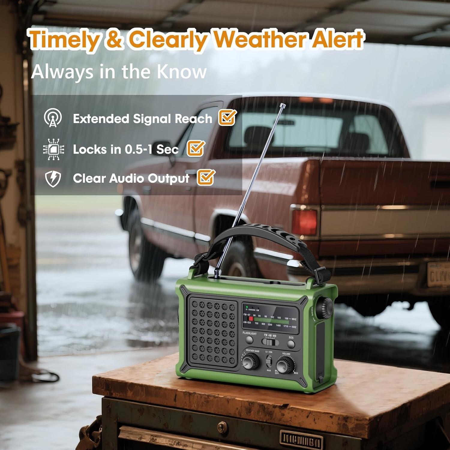 image:imageRaynic 12000mAh Emergency Weather Radio AMFMNOAA Solar Hand Crank Radio with 2X Panel USB amp USBC Charging LED Flashlight Reading Light amp SOS for Power Outages Hurricane Storms CampingOliveGreen