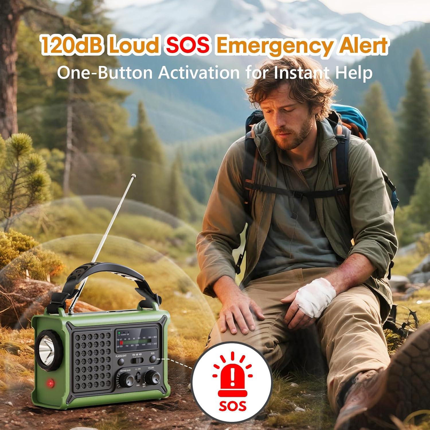 image:imageRaynic 12000mAh Emergency Weather Radio AMFMNOAA Solar Hand Crank Radio with 2X Panel USB amp USBC Charging LED Flashlight Reading Light amp SOS for Power Outages Hurricane Storms CampingOliveGreen