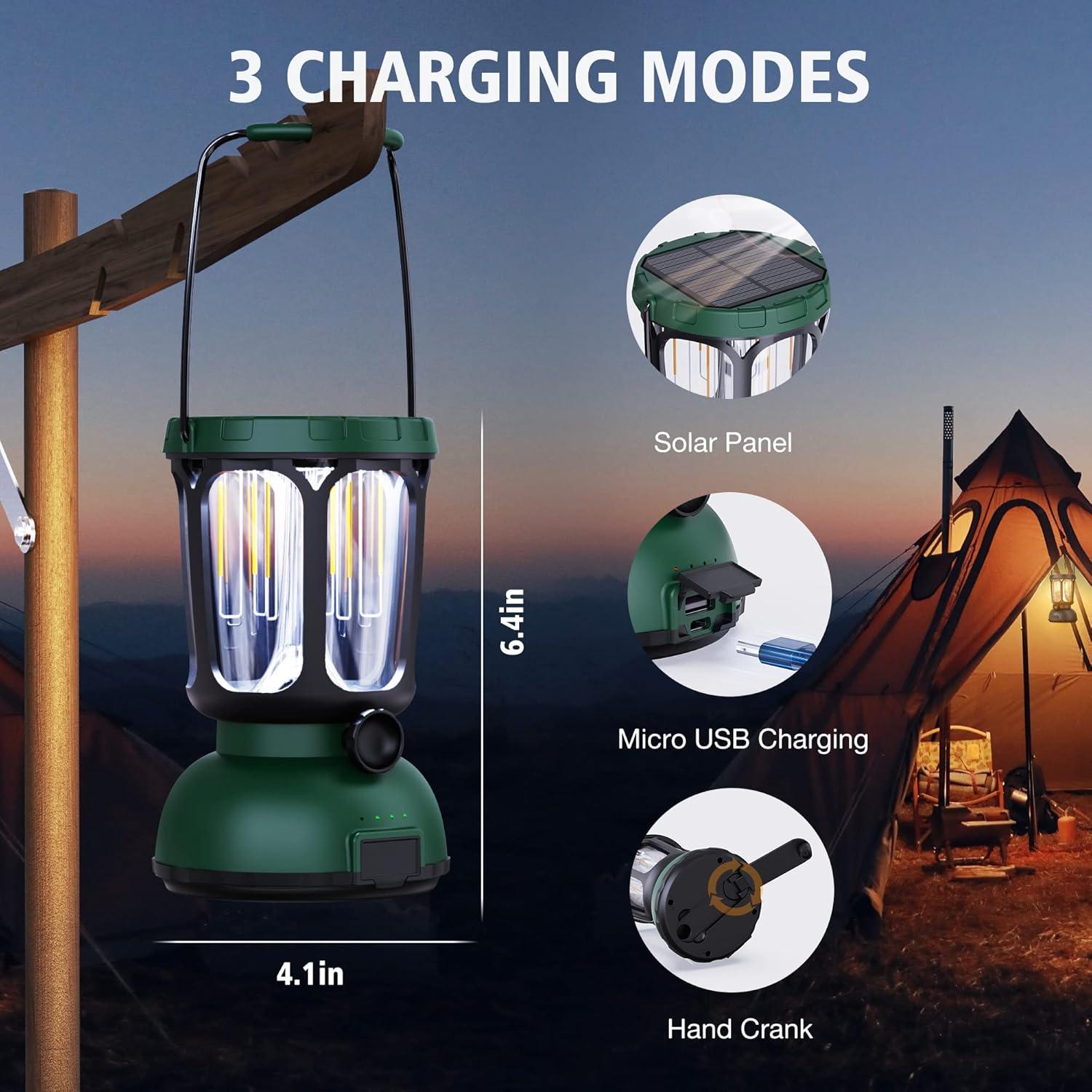 image:imageRaynic 6000 LED Camping Lantern 650LM Hand Crank Solar Battery Powered Rechargeable Lantern Emergency Lights for Home Power Failure Hurricane USB Cable IncludedGREEN