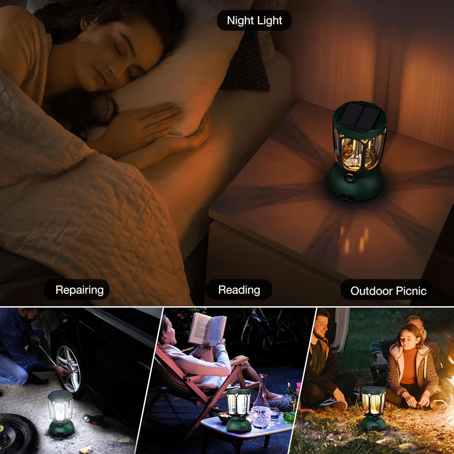 image:imageRaynic 6000 LED Camping Lantern 650LM Hand Crank Solar Battery Powered Rechargeable Lantern Emergency Lights for Home Power Failure Hurricane USB Cable IncludedGREEN