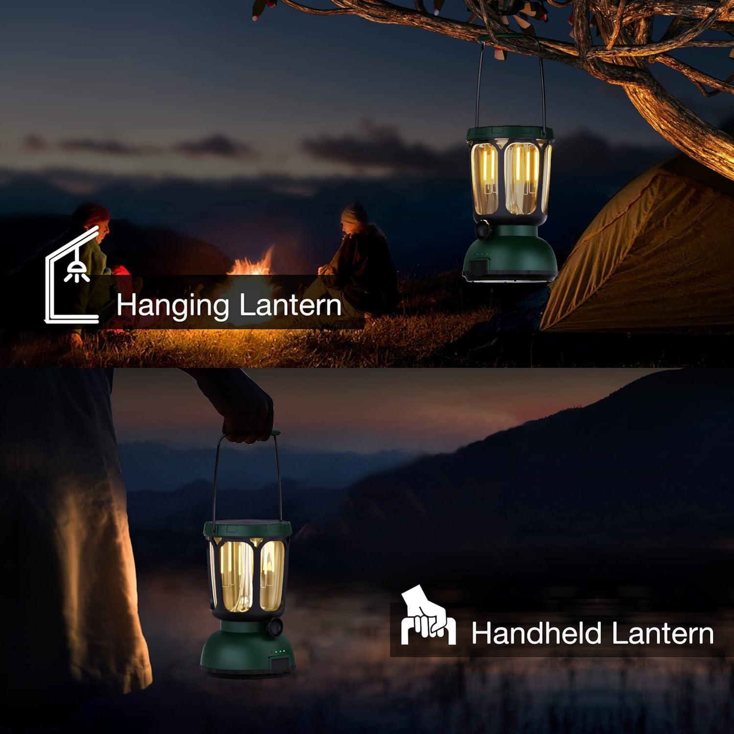 image:imageRaynic 6000 LED Camping Lantern 650LM Hand Crank Solar Battery Powered Rechargeable Lantern Emergency Lights for Home Power Failure Hurricane USB Cable IncludedGREEN