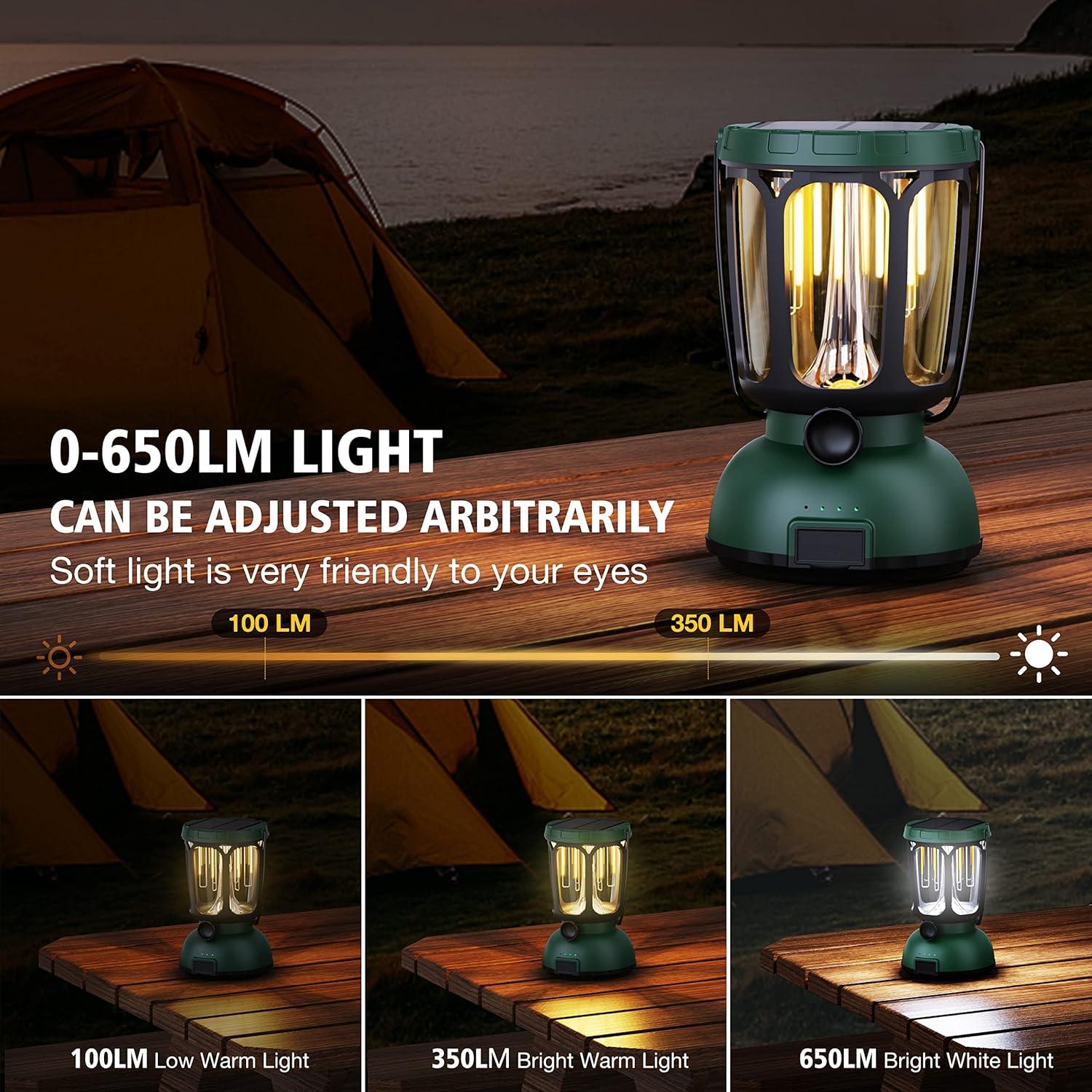 image:imageRaynic 6000 LED Camping Lantern 650LM Hand Crank Solar Battery Powered Rechargeable Lantern Emergency Lights for Home Power Failure Hurricane USB Cable IncludedGREEN