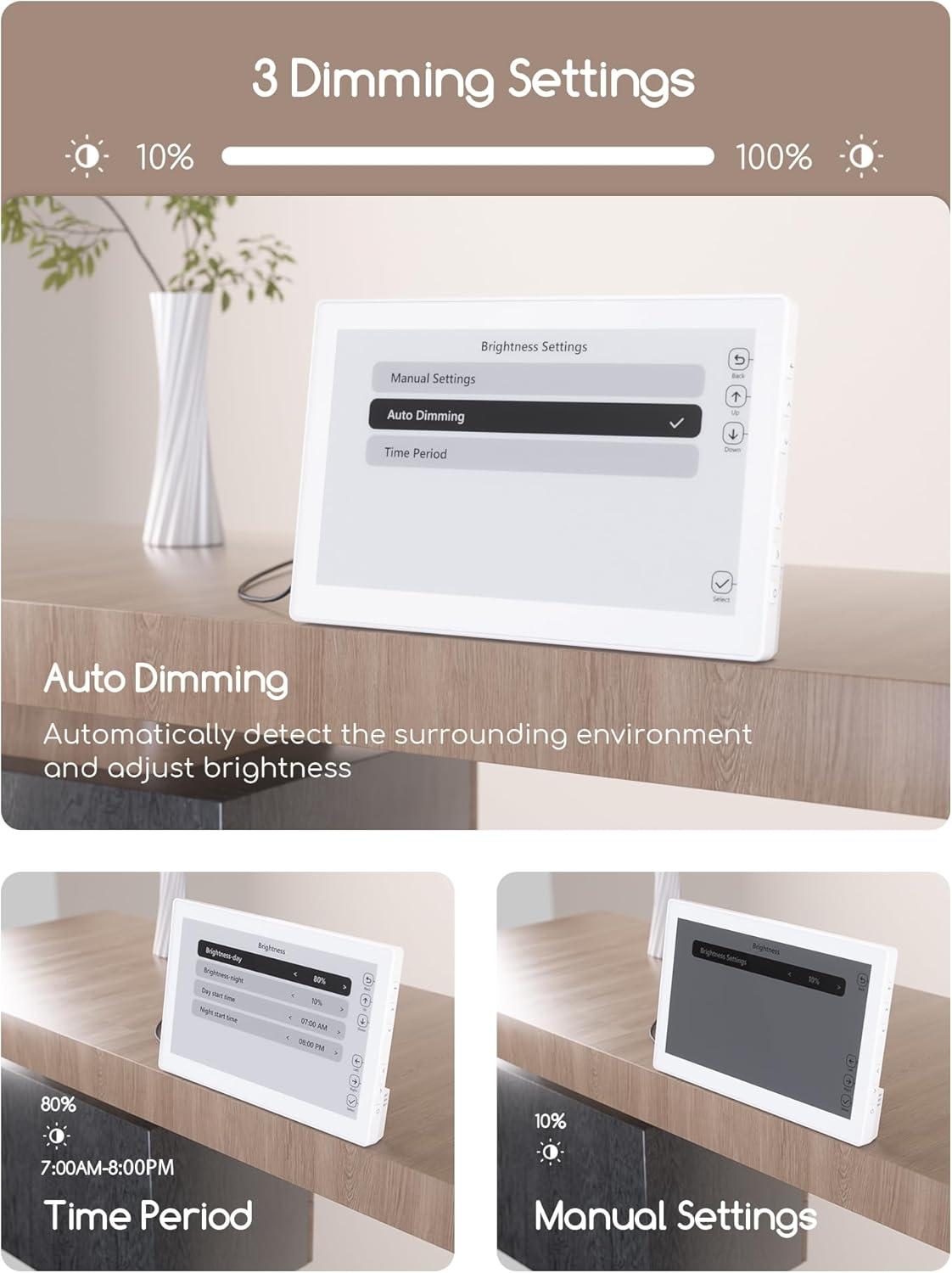 image:imageRaynic Digital Clock 101 Inch Large Display Calendar Clock with 12 Themes 20 Alarms 20 Reminders Auto Dimming 1224 Hours Indoor Temperature Humidity for Seniors Desk BlackWhite