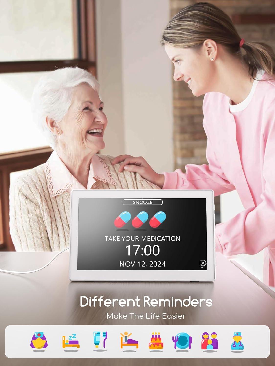 image:imageRaynic Digital Clock 101 Inch Large Display Calendar Clock with 12 Themes 20 Alarms 20 Reminders Auto Dimming 1224 Hours Indoor Temperature Humidity for Seniors Desk BlackWhite