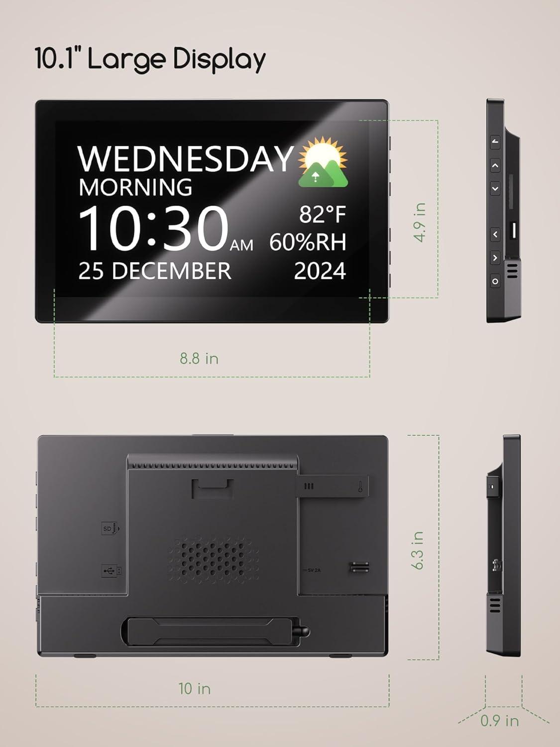 image:imageRaynic Digital Clock 101 Inch Large Display Calendar Clock with 12 Themes 20 Alarms 20 Reminders Auto Dimming 1224 Hours Indoor Temperature Humidity for Seniors Desk BlackBlack