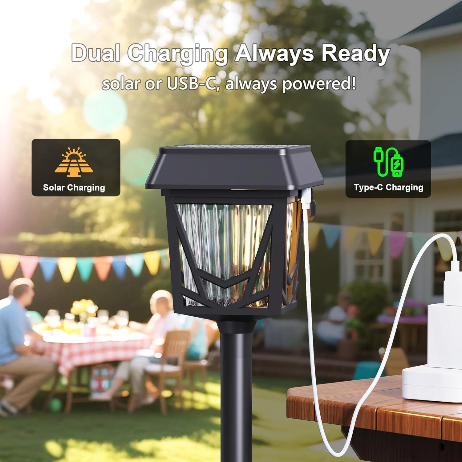 image:imageRaynic Solar Pathway Light USBC Rechargable 36H Long Lasting 6 Pack 2X Brighter Solar Lights Outdoor Waterproof IP66 Auto OnOff Pathway Lights for Walkway Path Yard Lawn Decor Warm White