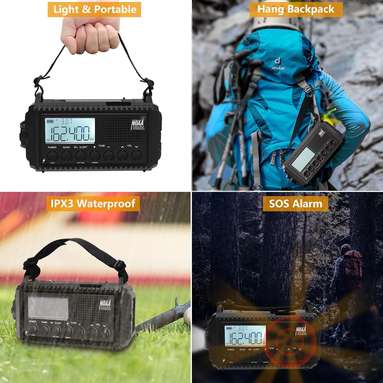 image:imageRaynic Weather Radio 5000mAh18500mWh NOAA Weather Radio Solar Hand Crank Emergency Radio with AMFMSWNOAA Weather Alert Flashlight Reading Lamp Cell Phone Charger and SOS SirenBlackLCD Display