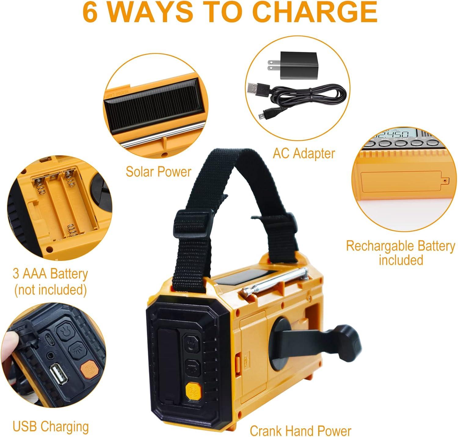 image:imageRaynic Weather Radio 5000mAh18500mWh NOAA Weather Radio Solar Hand Crank Emergency Radio with AMFMSWNOAA Weather Alert Flashlight Reading Lamp Cell Phone Charger and SOS SirenYellowLCD Display