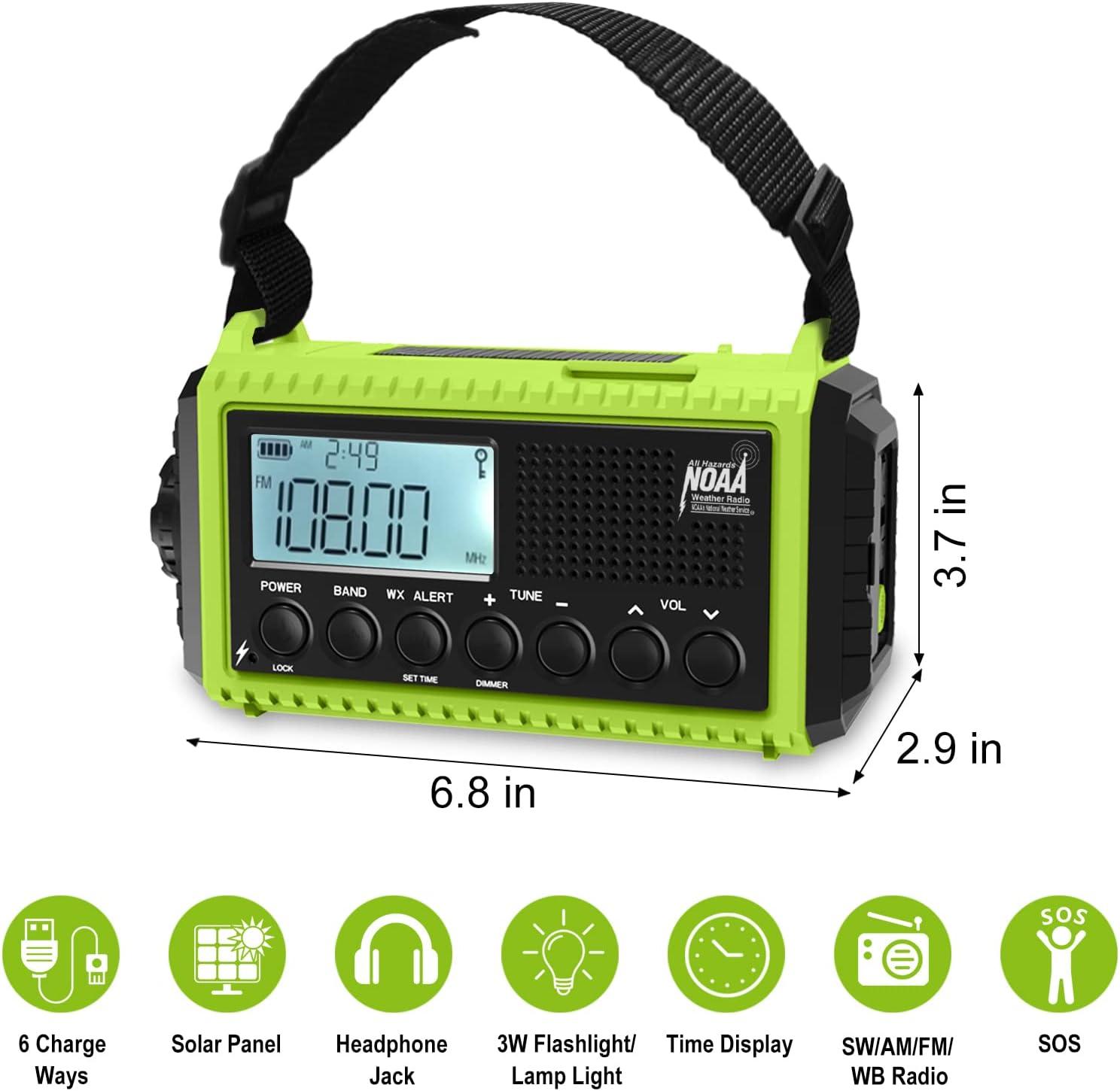 image:imageRaynic Weather Radio 5000mAh18500mWh NOAA Weather Radio Solar Hand Crank Emergency Radio with AMFMSWNOAA Weather Alert Flashlight Reading Lamp Cell Phone Charger and SOS SirenGreenLCD Display