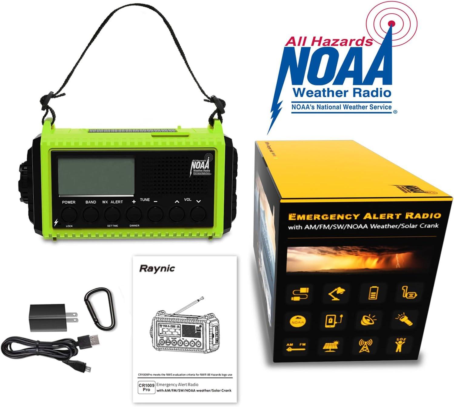 image:imageRaynic Weather Radio 5000mAh18500mWh NOAA Weather Radio Solar Hand Crank Emergency Radio with AMFMSWNOAA Weather Alert Flashlight Reading Lamp Cell Phone Charger and SOS SirenGreenLCD Display