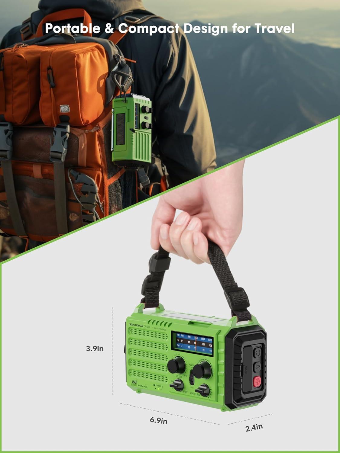 image:imageRaynic Weather Radio 5000mAh18500mWh NOAA Weather Radio Solar Hand Crank Emergency Radio with AMFMSWNOAA Weather Alert Flashlight Reading Lamp Cell Phone Charger and SOS SirenGreen