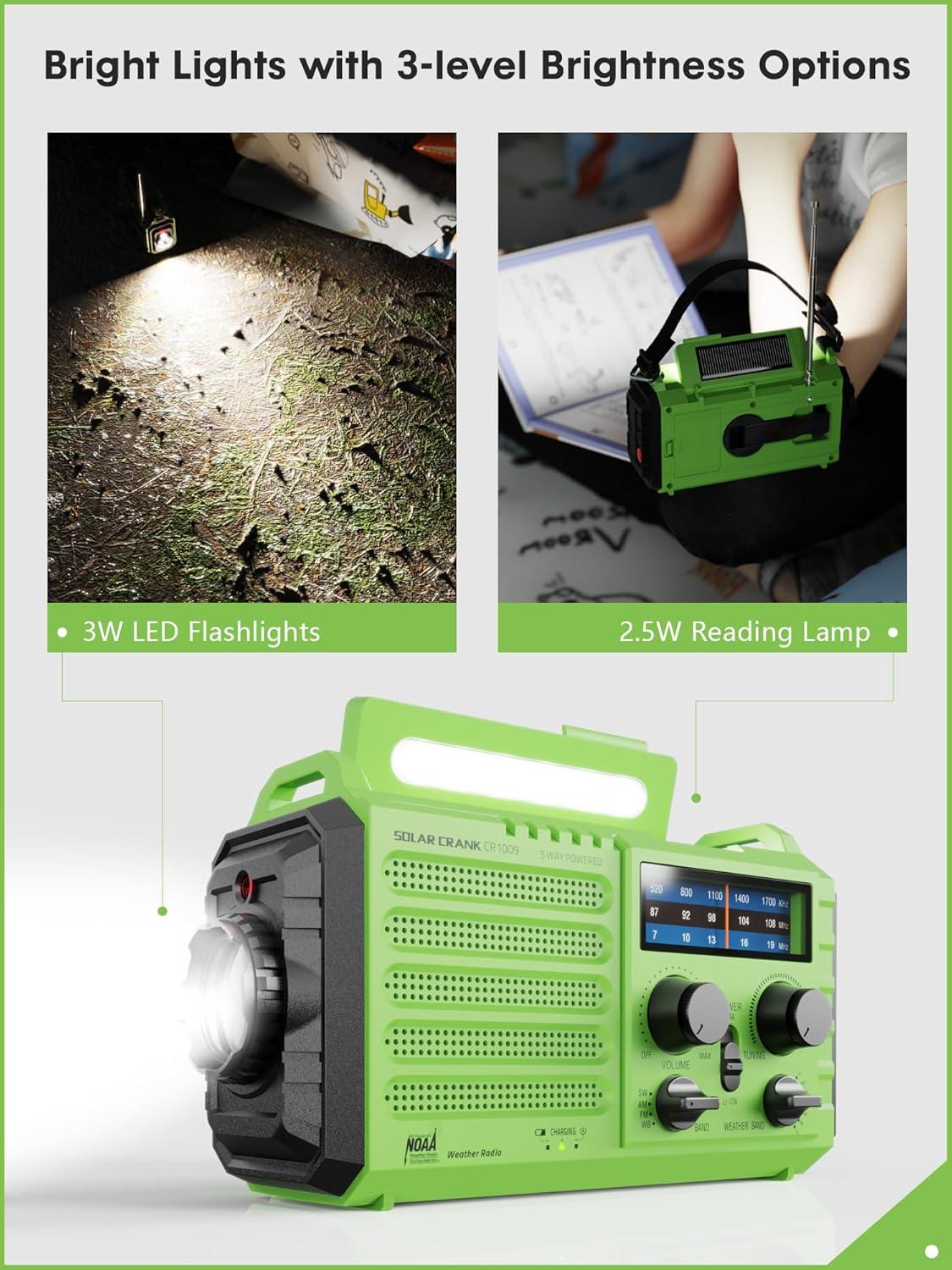image:imageRaynic Weather Radio 5000mAh18500mWh NOAA Weather Radio Solar Hand Crank Emergency Radio with AMFMSWNOAA Weather Alert Flashlight Reading Lamp Cell Phone Charger and SOS SirenGreen