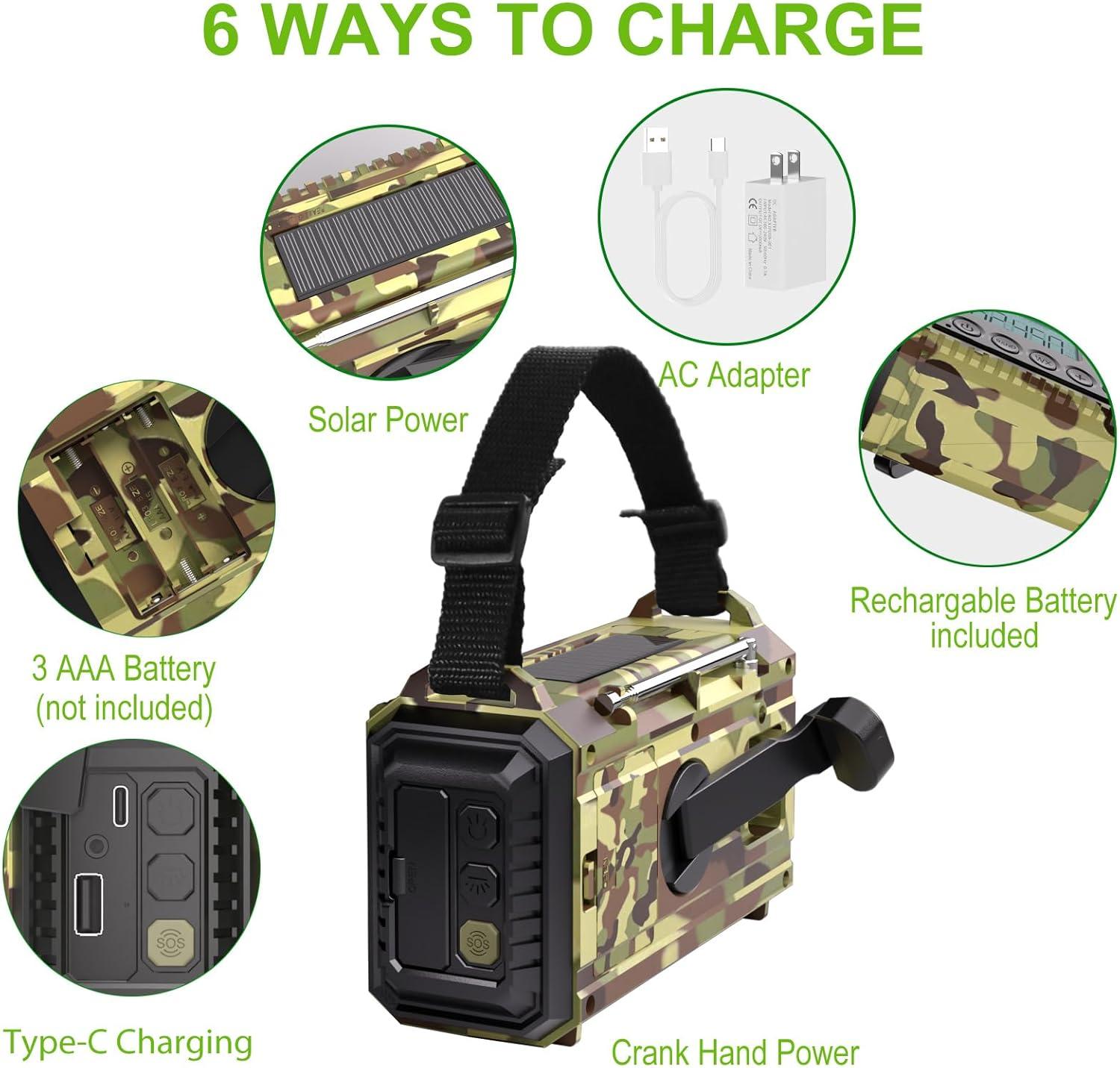 image:imageRaynic Weather Radio 5000mAh18500mWh NOAA Weather Radio Solar Hand Crank Emergency Radio with AMFMSWNOAA Weather Alert Flashlight Reading Lamp Cell Phone Charger and SOS SirenCamoGreenLCD Display