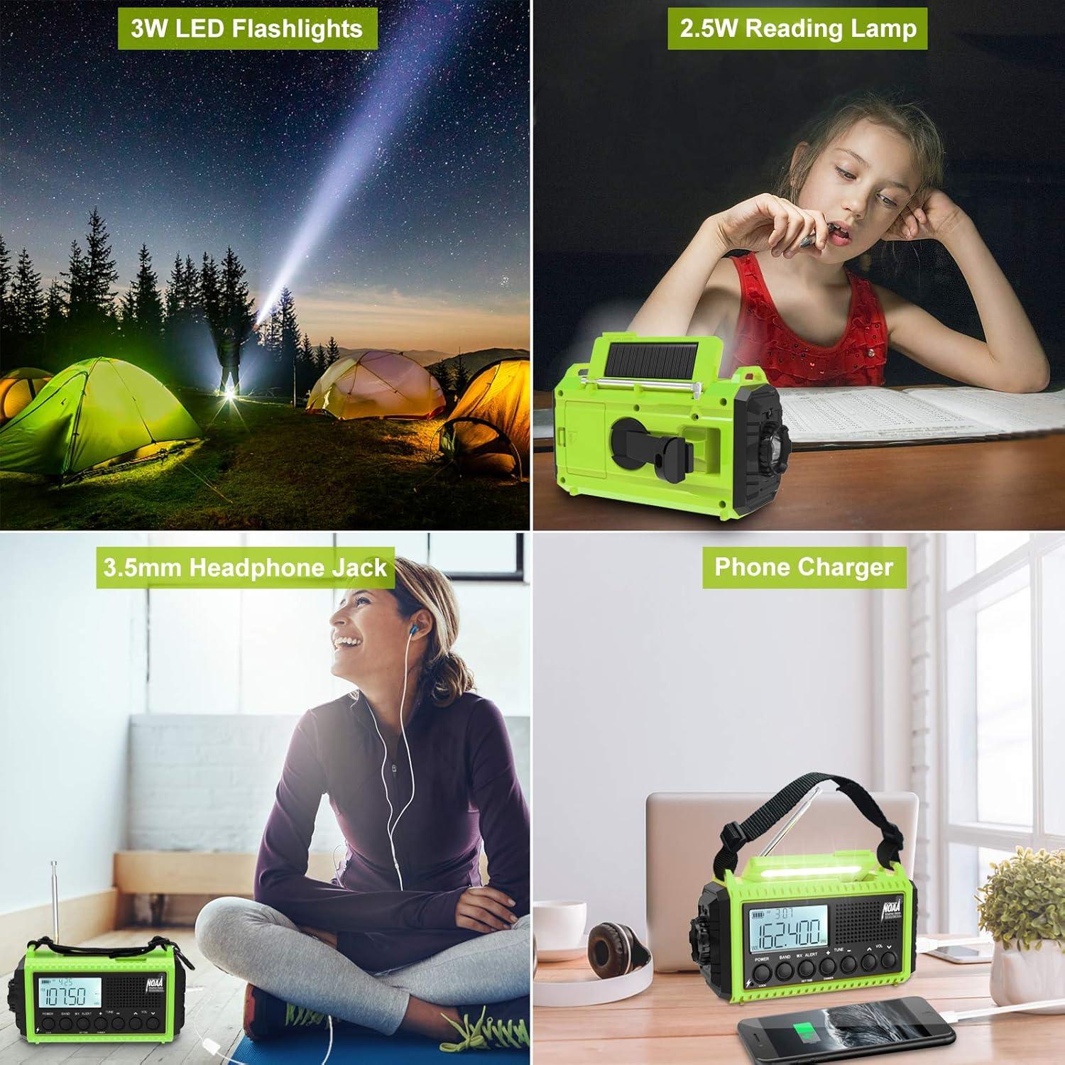 image:imageRaynic Weather Radio 5000mAh18500mWh NOAA Weather Radio Solar Hand Crank Emergency Radio with AMFMSWNOAA Weather Alert Flashlight Reading Lamp Cell Phone Charger and SOS SirenGreenLCD Display