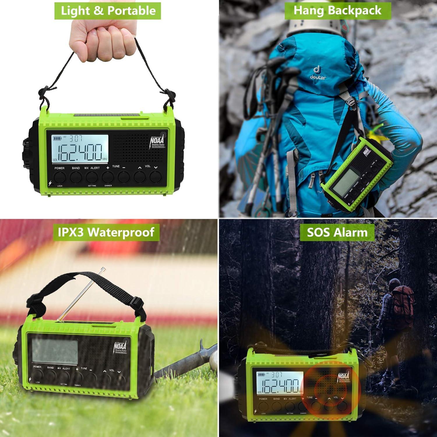 image:imageRaynic Weather Radio 5000mAh18500mWh NOAA Weather Radio Solar Hand Crank Emergency Radio with AMFMSWNOAA Weather Alert Flashlight Reading Lamp Cell Phone Charger and SOS SirenGreenLCD Display