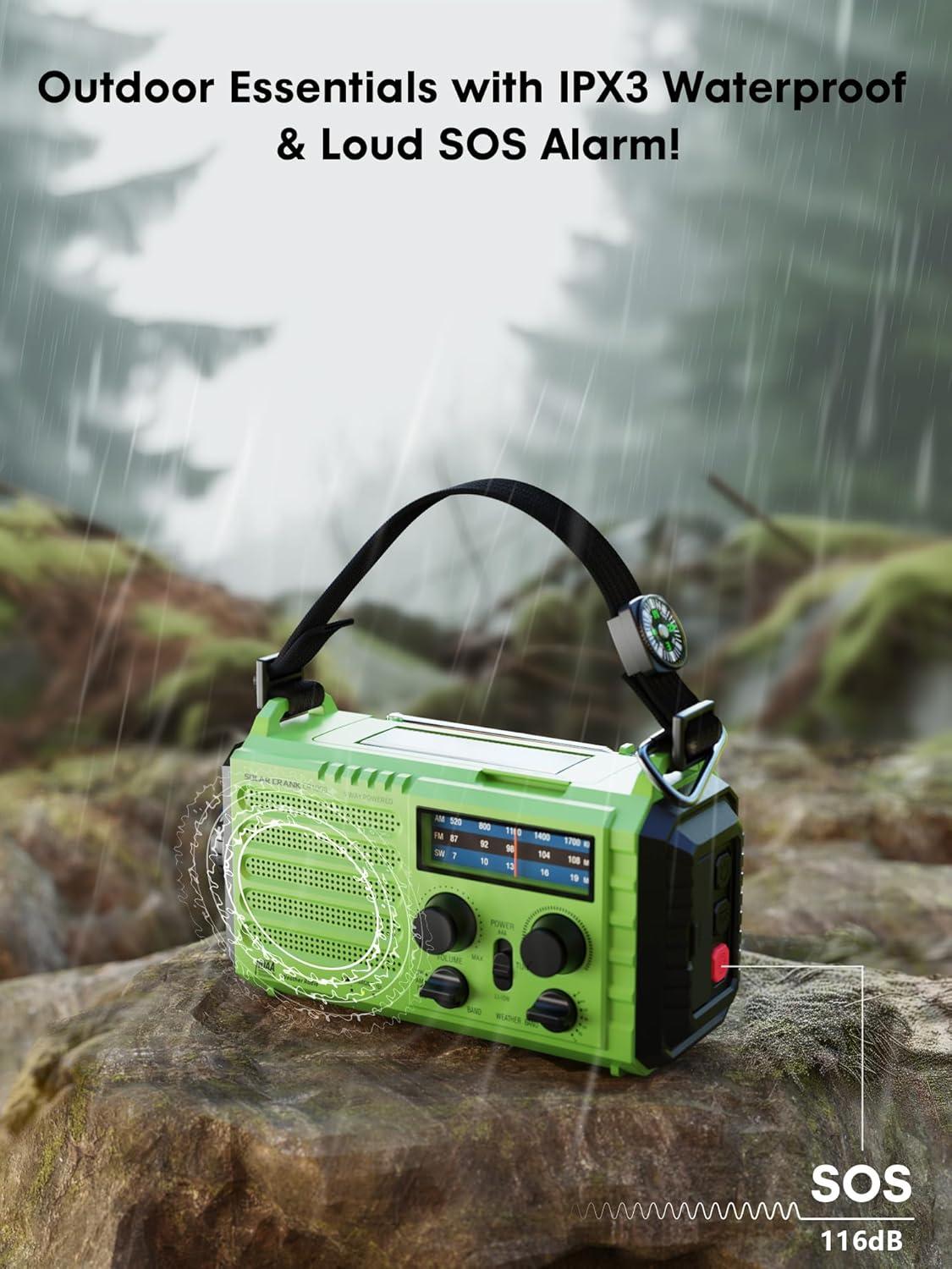 image:imageRaynic Weather Radio 5000mAh18500mWh NOAA Weather Radio Solar Hand Crank Emergency Radio with AMFMSWNOAA Weather Alert Flashlight Reading Lamp Cell Phone Charger and SOS SirenGreen