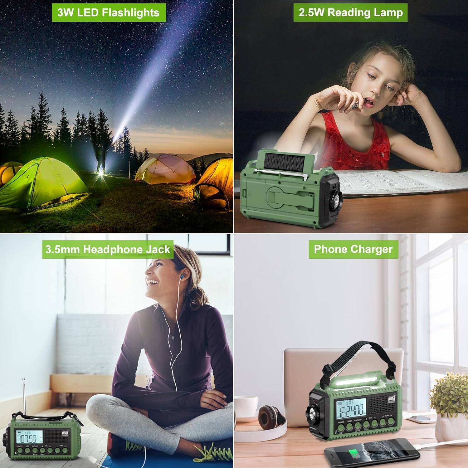 image:imageRaynic Weather Radio 5000mAh18500mWh NOAA Weather Radio Solar Hand Crank Emergency Radio with AMFMSWNOAA Weather Alert Flashlight Reading Lamp Cell Phone Charger and SOS SirenOliveGreenLCD Display