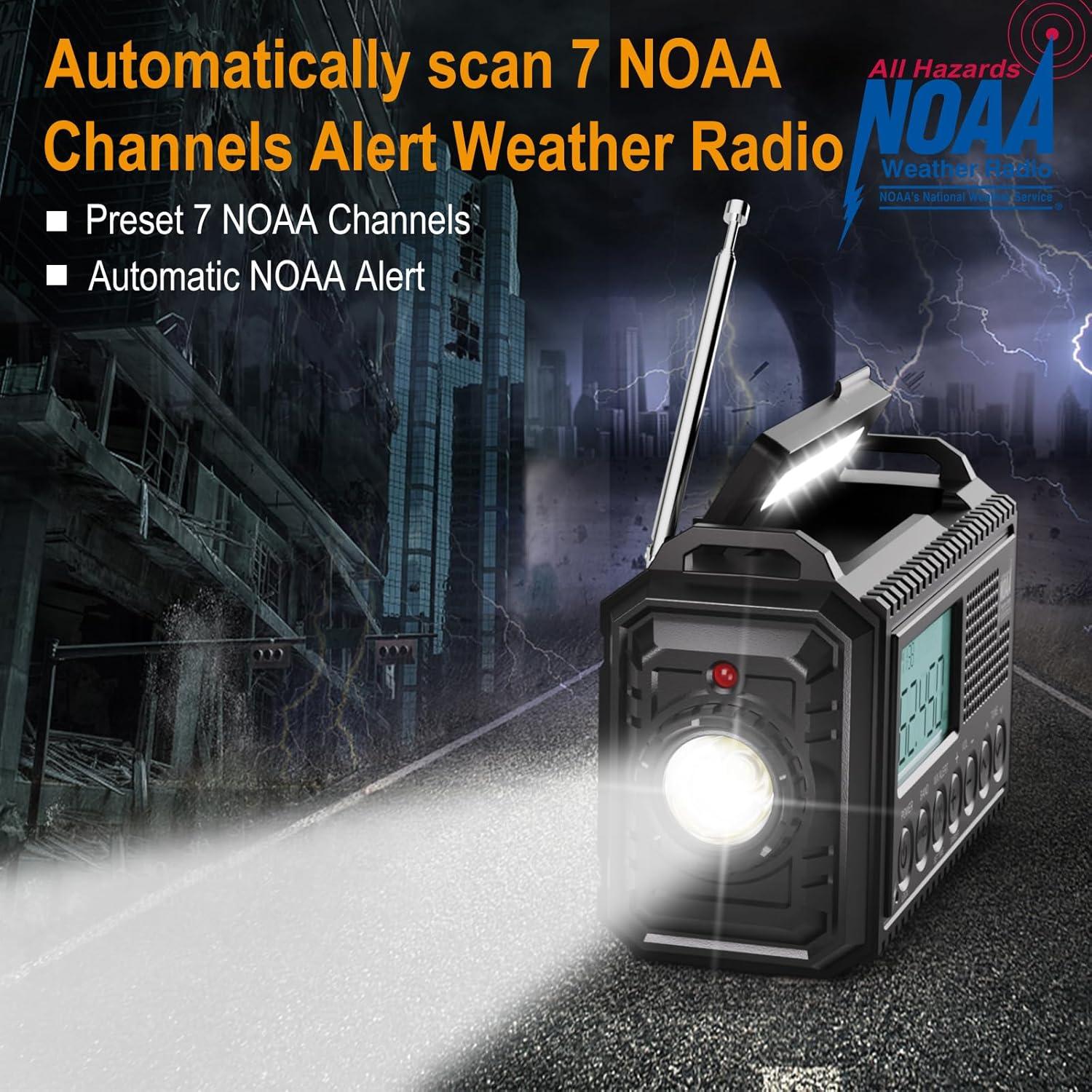 image:imageRaynic Weather Radio 5000mAh18500mWh NOAA Weather Radio Solar Hand Crank Emergency Radio with AMFMSWNOAA Weather Alert Flashlight Reading Lamp Cell Phone Charger and SOS SirenBlackLCD Display