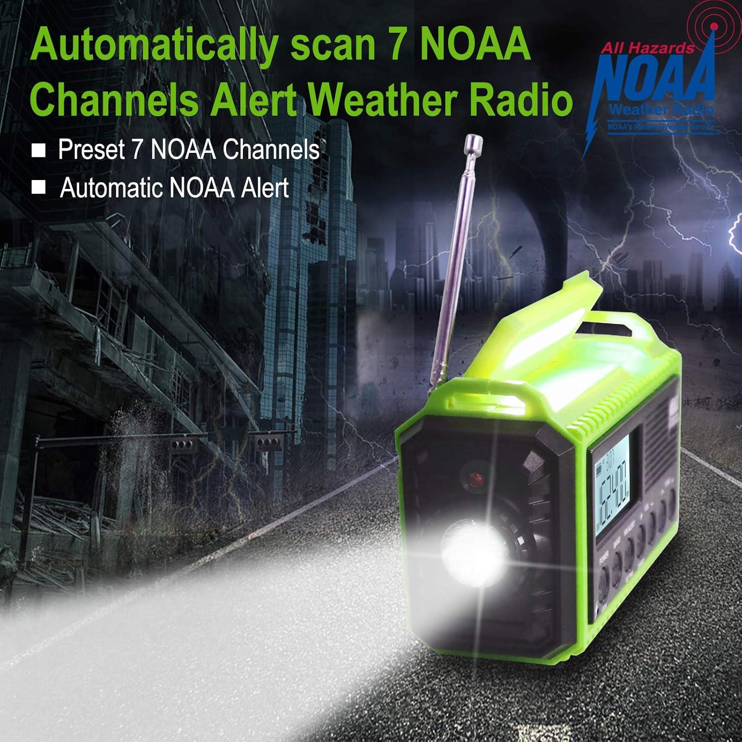 image:imageRaynic Weather Radio 5000mAh18500mWh NOAA Weather Radio Solar Hand Crank Emergency Radio with AMFMSWNOAA Weather Alert Flashlight Reading Lamp Cell Phone Charger and SOS SirenGreenLCD Display