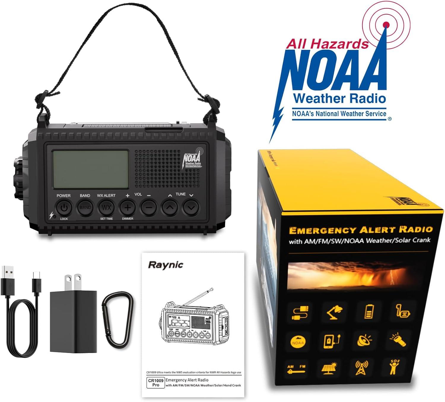 image:imageRaynic Weather Radio 5000mAh18500mWh NOAA Weather Radio Solar Hand Crank Emergency Radio with AMFMSWNOAA Weather Alert Flashlight Reading Lamp Cell Phone Charger and SOS SirenBlackLCD Display