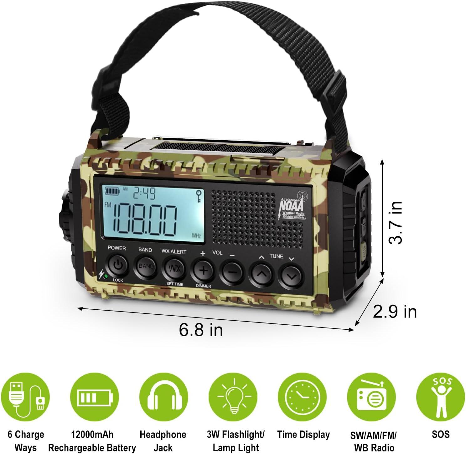 image:imageRaynic Weather Radio 5000mAh18500mWh NOAA Weather Radio Solar Hand Crank Emergency Radio with AMFMSWNOAA Weather Alert Flashlight Reading Lamp Cell Phone Charger and SOS SirenCamoGreenLCD Display