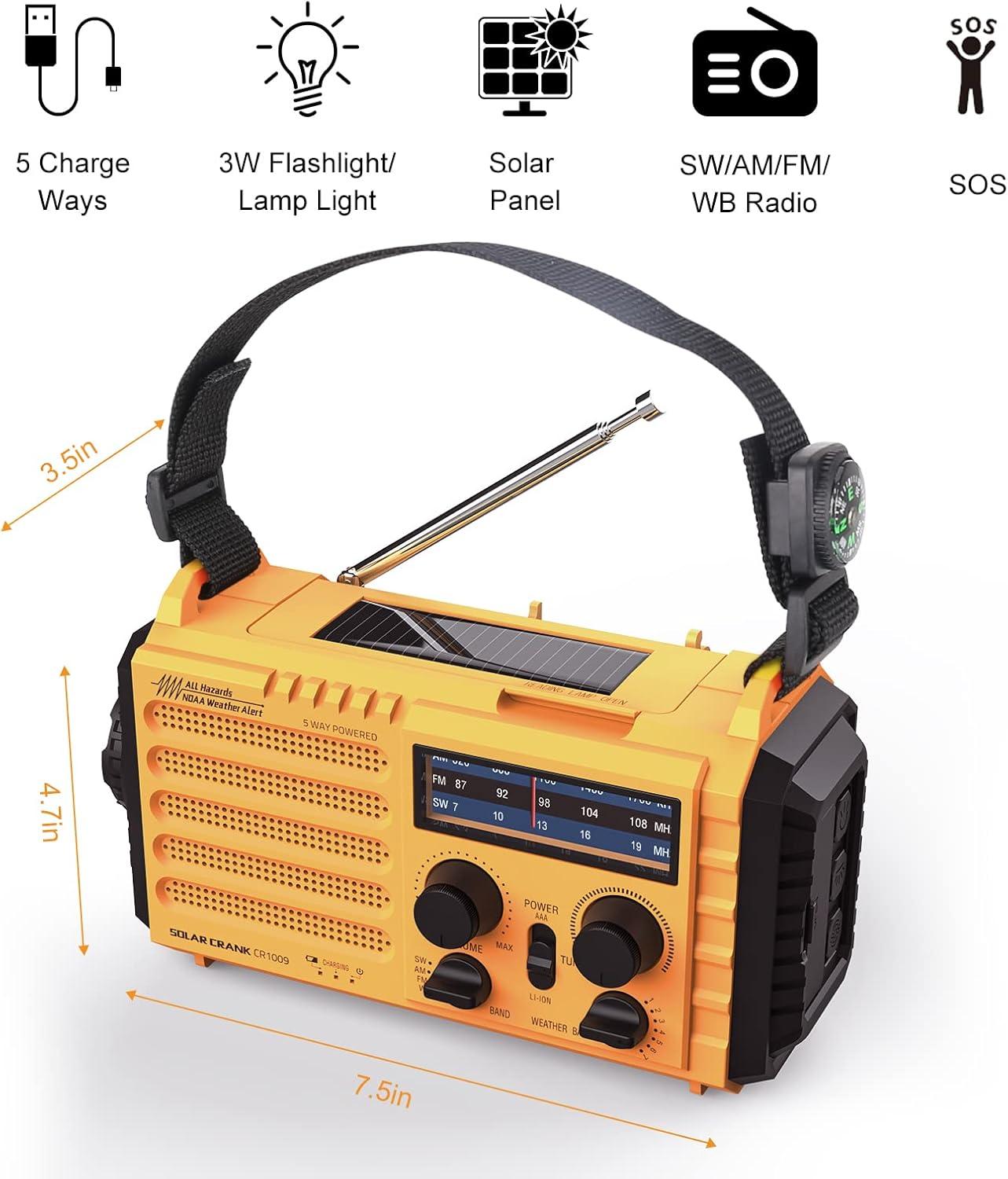 image:imageRaynic Weather Radio 5000mAh18500mWh NOAA Weather Radio Solar Hand Crank Emergency Radio with AMFMSWNOAA Weather Alert Flashlight Reading Lamp Cell Phone Charger and SOS SirenYellow