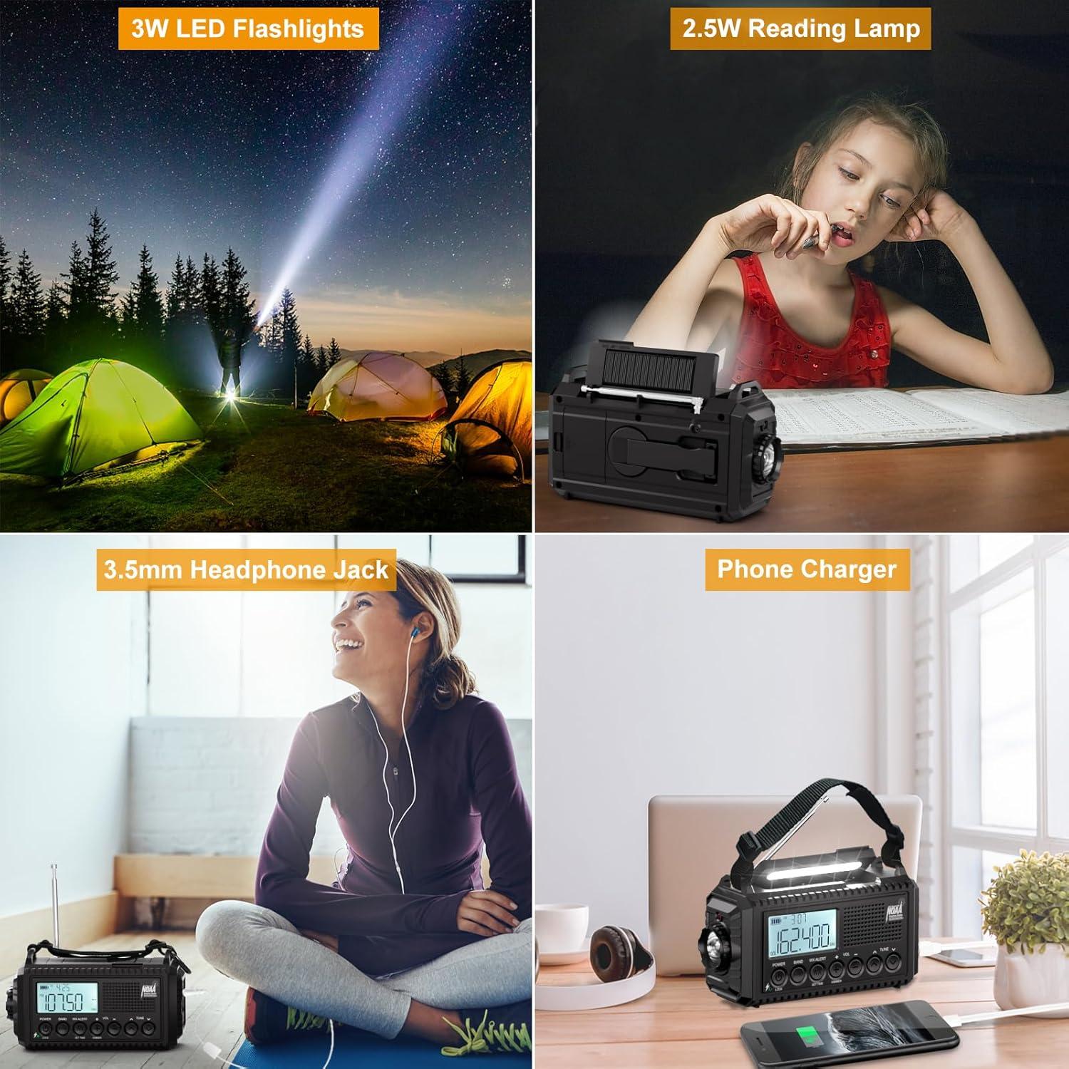 image:imageRaynic Weather Radio 5000mAh18500mWh NOAA Weather Radio Solar Hand Crank Emergency Radio with AMFMSWNOAA Weather Alert Flashlight Reading Lamp Cell Phone Charger and SOS SirenBlackLCD Display
