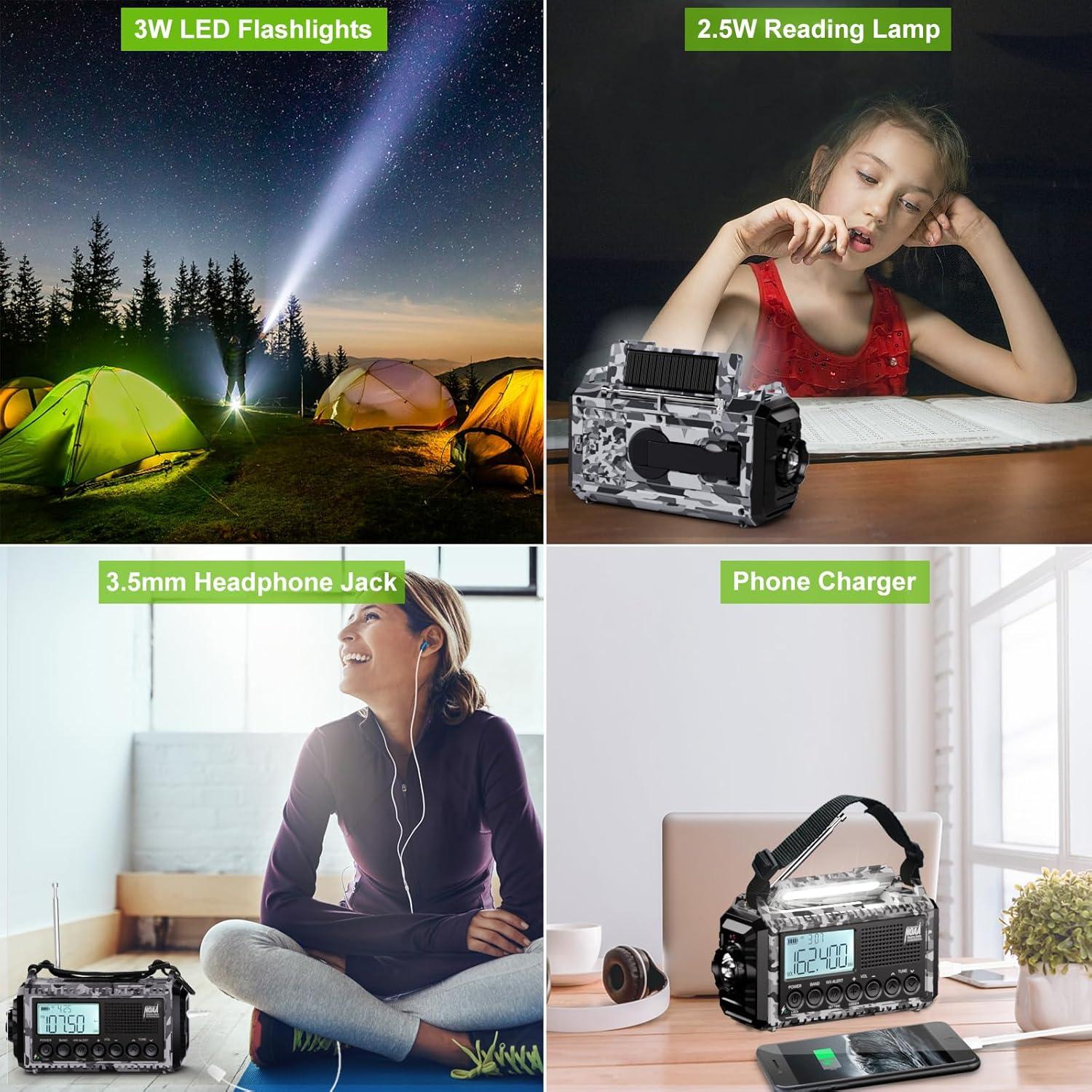 image:imageRaynic Weather Radio 5000mAh18500mWh NOAA Weather Radio Solar Hand Crank Emergency Radio with AMFMSWNOAA Weather Alert Flashlight Reading Lamp Cell Phone Charger and SOS SirenCamoGrayLCD Display