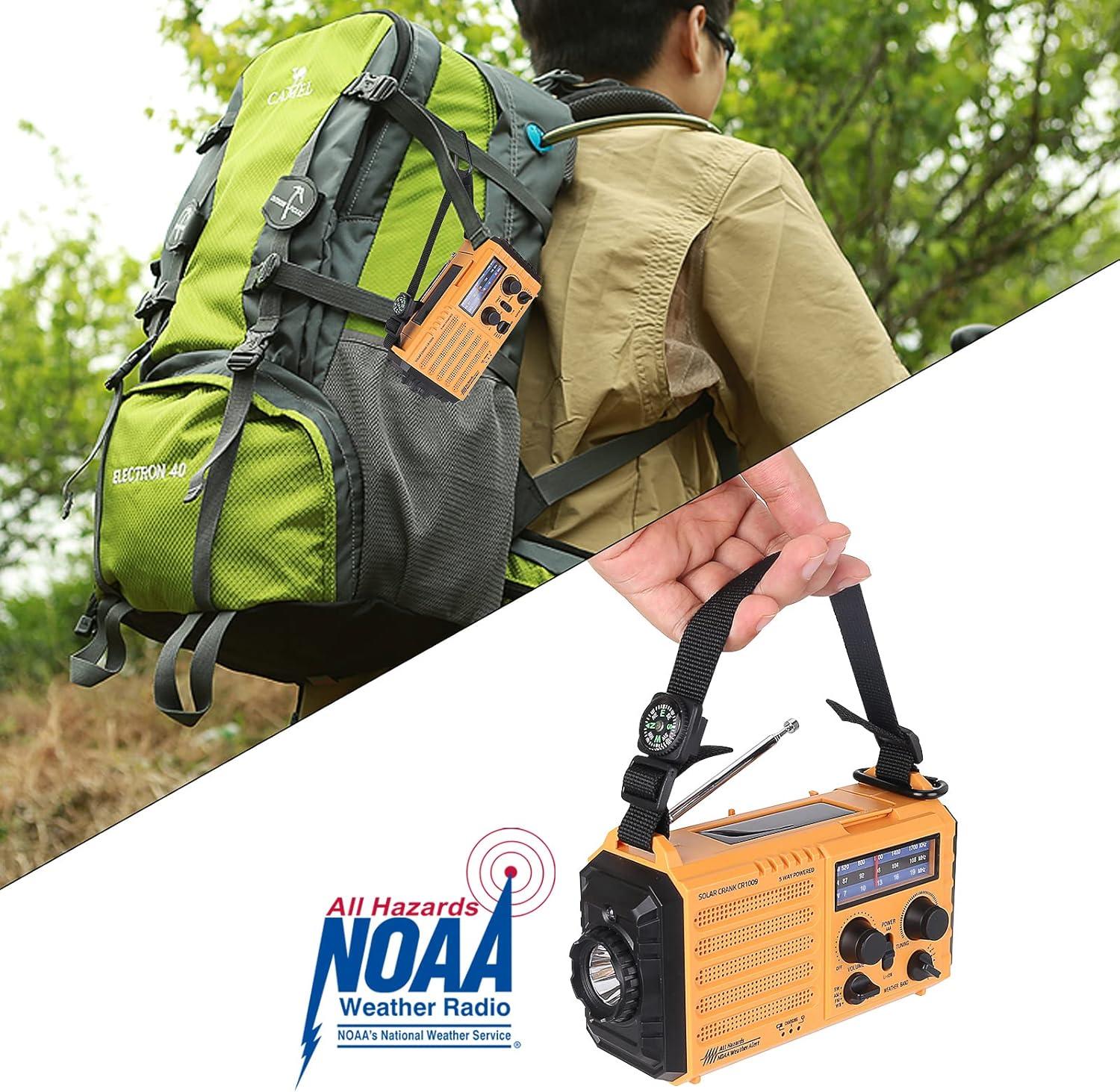 image:imageRaynic Weather Radio 5000mAh18500mWh NOAA Weather Radio Solar Hand Crank Emergency Radio with AMFMSWNOAA Weather Alert Flashlight Reading Lamp Cell Phone Charger and SOS SirenYellow