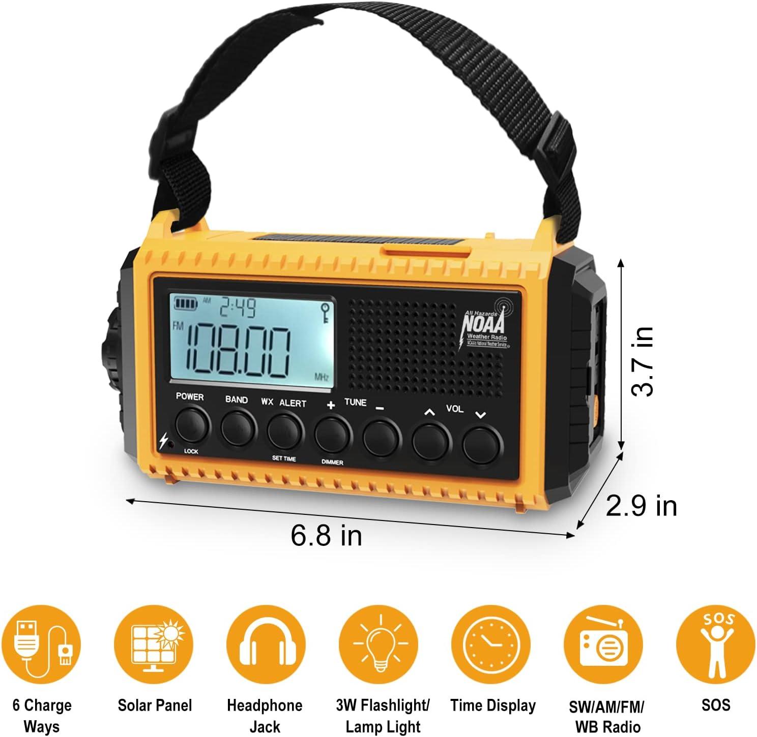 image:imageRaynic Weather Radio 5000mAh18500mWh NOAA Weather Radio Solar Hand Crank Emergency Radio with AMFMSWNOAA Weather Alert Flashlight Reading Lamp Cell Phone Charger and SOS SirenYellowLCD Display