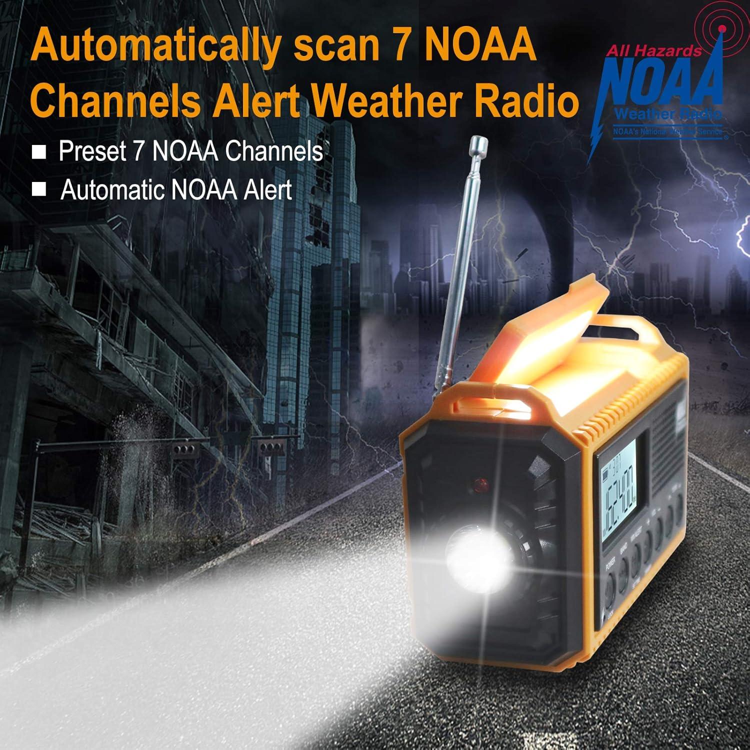 image:imageRaynic Weather Radio 5000mAh18500mWh NOAA Weather Radio Solar Hand Crank Emergency Radio with AMFMSWNOAA Weather Alert Flashlight Reading Lamp Cell Phone Charger and SOS SirenYellowLCD Display