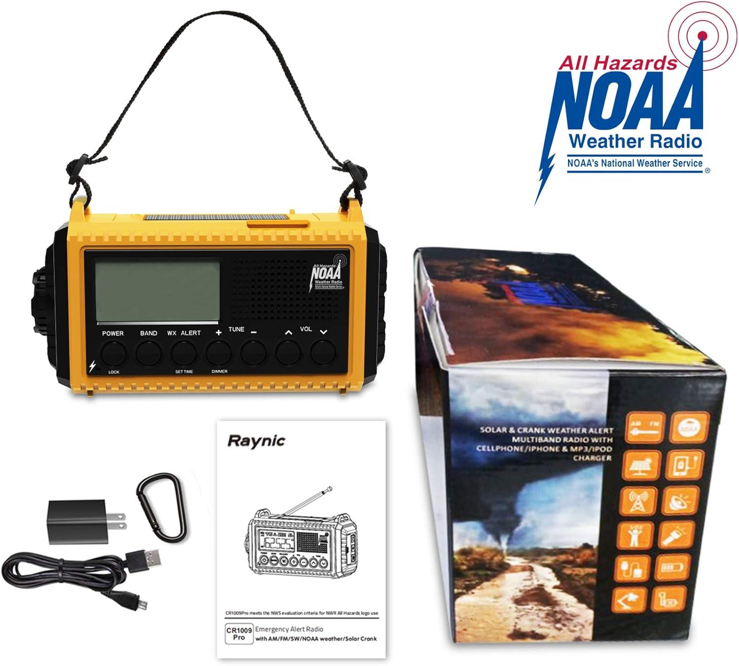 image:imageRaynic Weather Radio 5000mAh18500mWh NOAA Weather Radio Solar Hand Crank Emergency Radio with AMFMSWNOAA Weather Alert Flashlight Reading Lamp Cell Phone Charger and SOS SirenYellowLCD Display