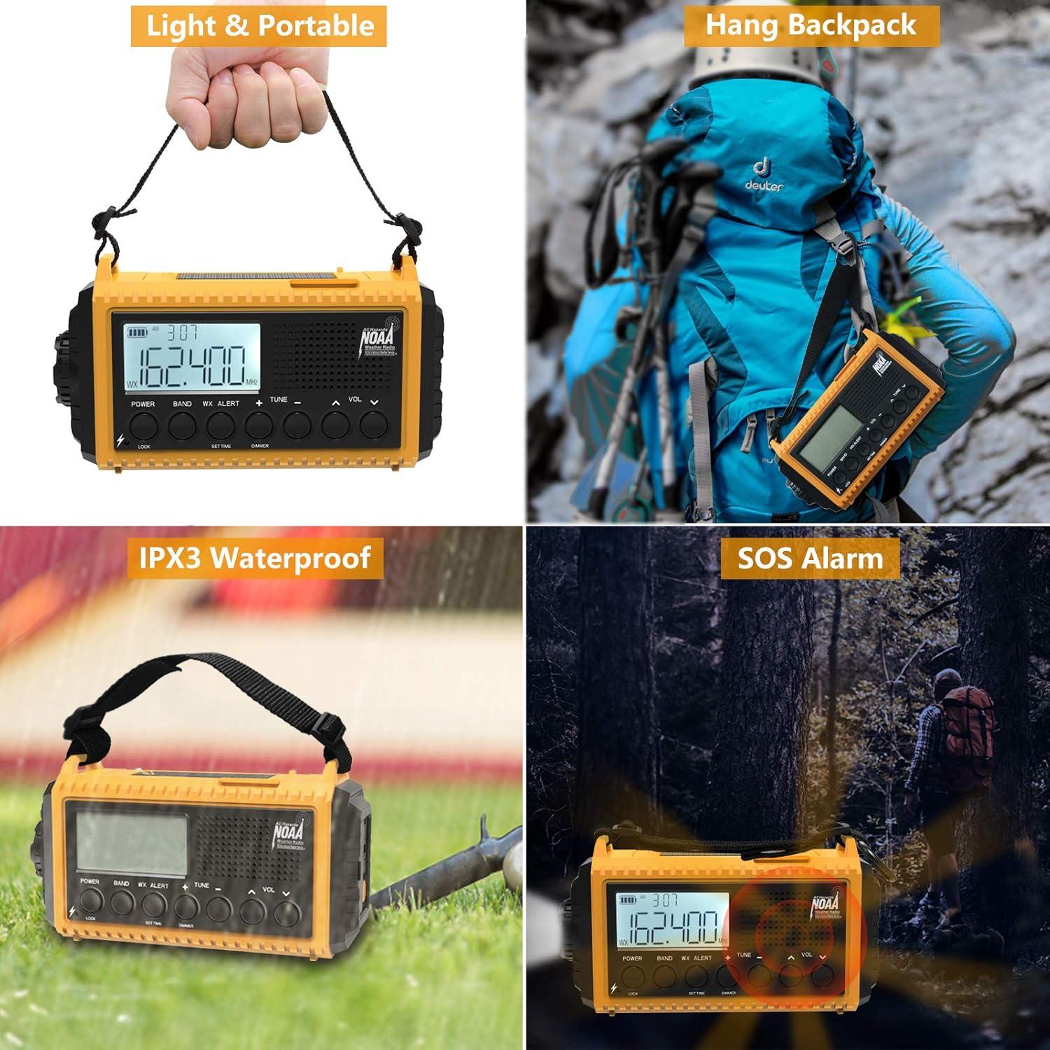 image:imageRaynic Weather Radio 5000mAh18500mWh NOAA Weather Radio Solar Hand Crank Emergency Radio with AMFMSWNOAA Weather Alert Flashlight Reading Lamp Cell Phone Charger and SOS SirenYellowLCD Display