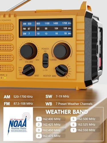image:imageRaynic Weather Radio 5000mAh18500mWh NOAA Weather Radio Solar Hand Crank Emergency Radio with AMFMSWNOAA Weather Alert Flashlight Reading Lamp Cell Phone Charger and SOS SirenYellow