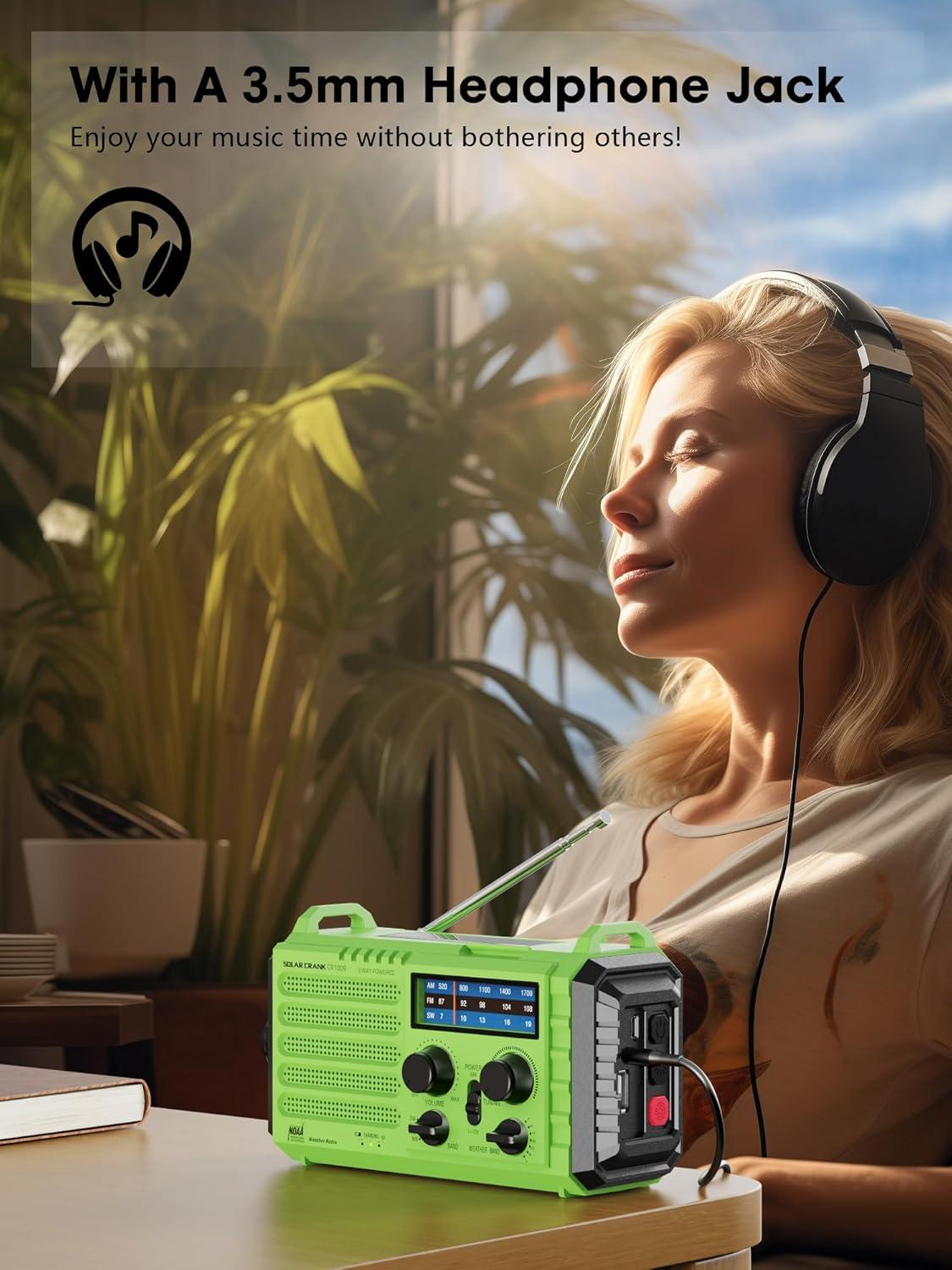 image:imageRaynic Weather Radio 5000mAh18500mWh NOAA Weather Radio Solar Hand Crank Emergency Radio with AMFMSWNOAA Weather Alert Flashlight Reading Lamp Cell Phone Charger and SOS SirenGreen