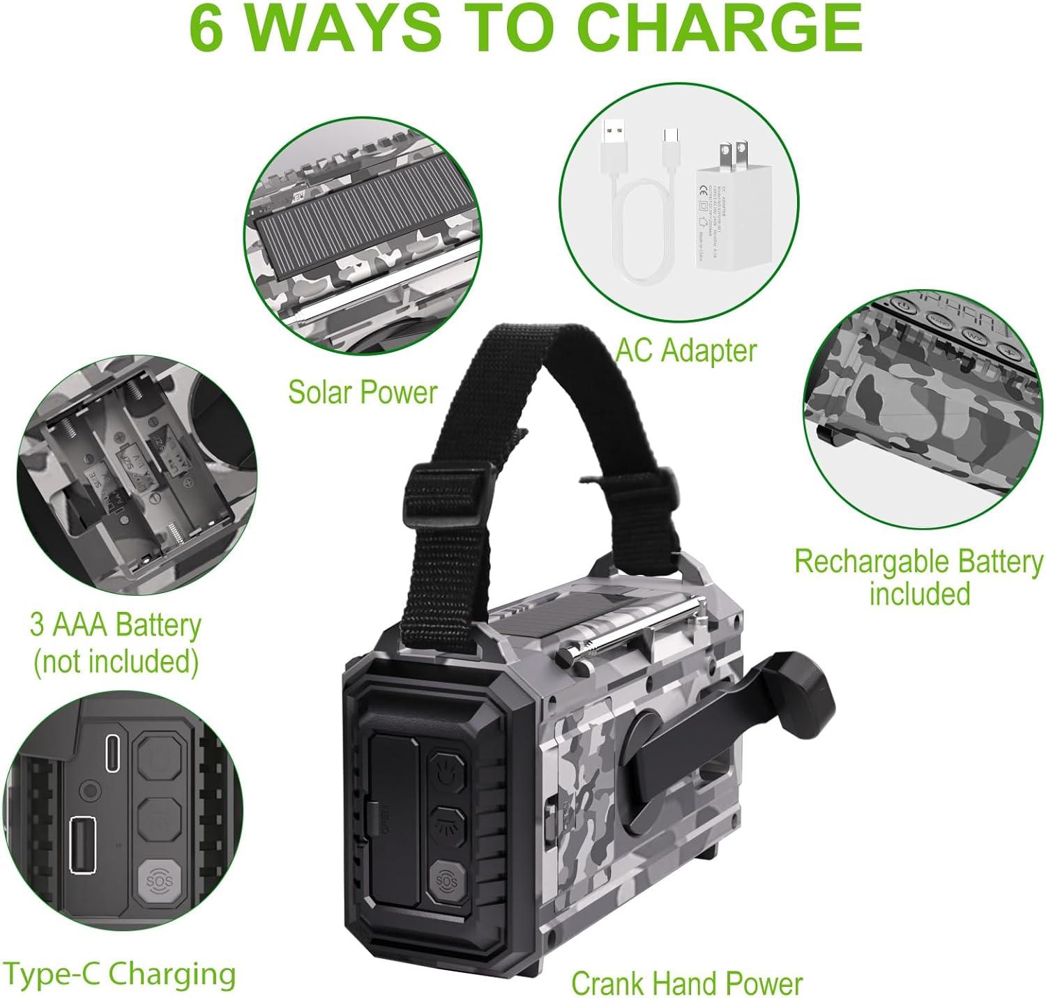 image:imageRaynic Weather Radio 5000mAh18500mWh NOAA Weather Radio Solar Hand Crank Emergency Radio with AMFMSWNOAA Weather Alert Flashlight Reading Lamp Cell Phone Charger and SOS SirenCamoGrayLCD Display