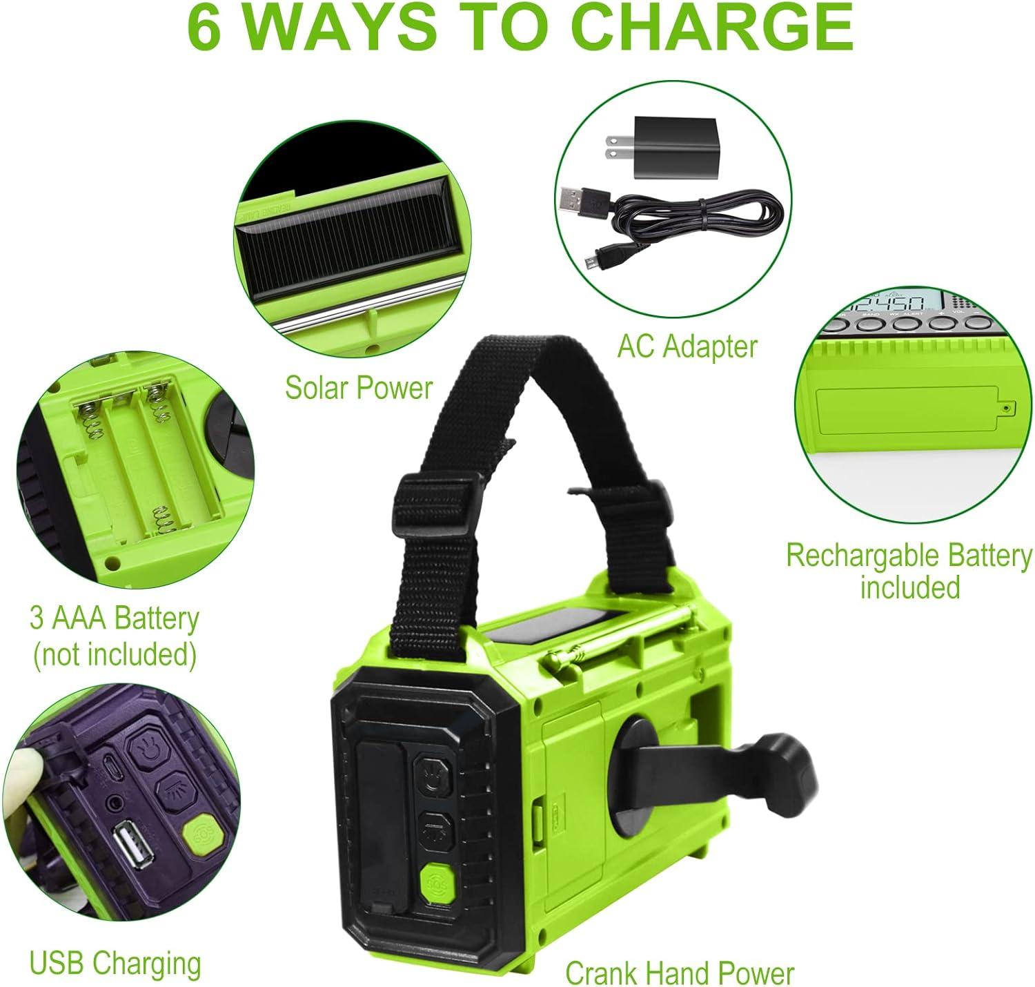 image:imageRaynic Weather Radio 5000mAh18500mWh NOAA Weather Radio Solar Hand Crank Emergency Radio with AMFMSWNOAA Weather Alert Flashlight Reading Lamp Cell Phone Charger and SOS SirenGreenLCD Display