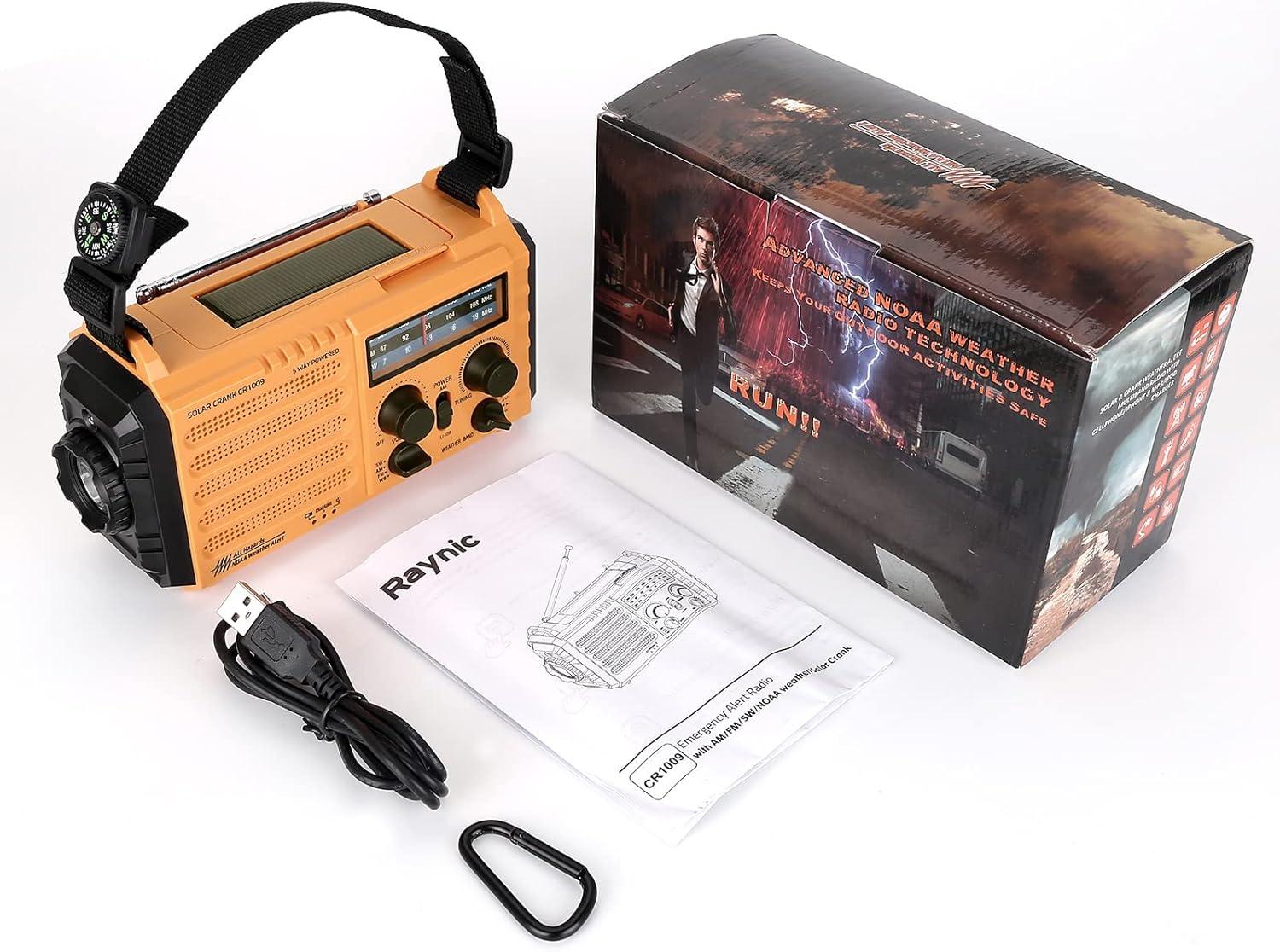 image:imageRaynic Weather Radio 5000mAh18500mWh NOAA Weather Radio Solar Hand Crank Emergency Radio with AMFMSWNOAA Weather Alert Flashlight Reading Lamp Cell Phone Charger and SOS SirenYellow