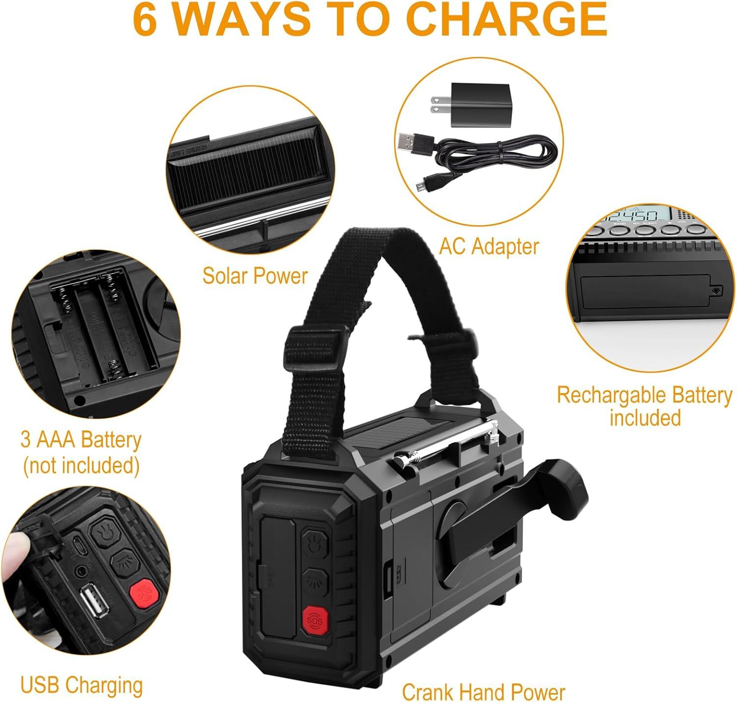 image:imageRaynic Weather Radio 5000mAh18500mWh NOAA Weather Radio Solar Hand Crank Emergency Radio with AMFMSWNOAA Weather Alert Flashlight Reading Lamp Cell Phone Charger and SOS SirenBlackLCD Display