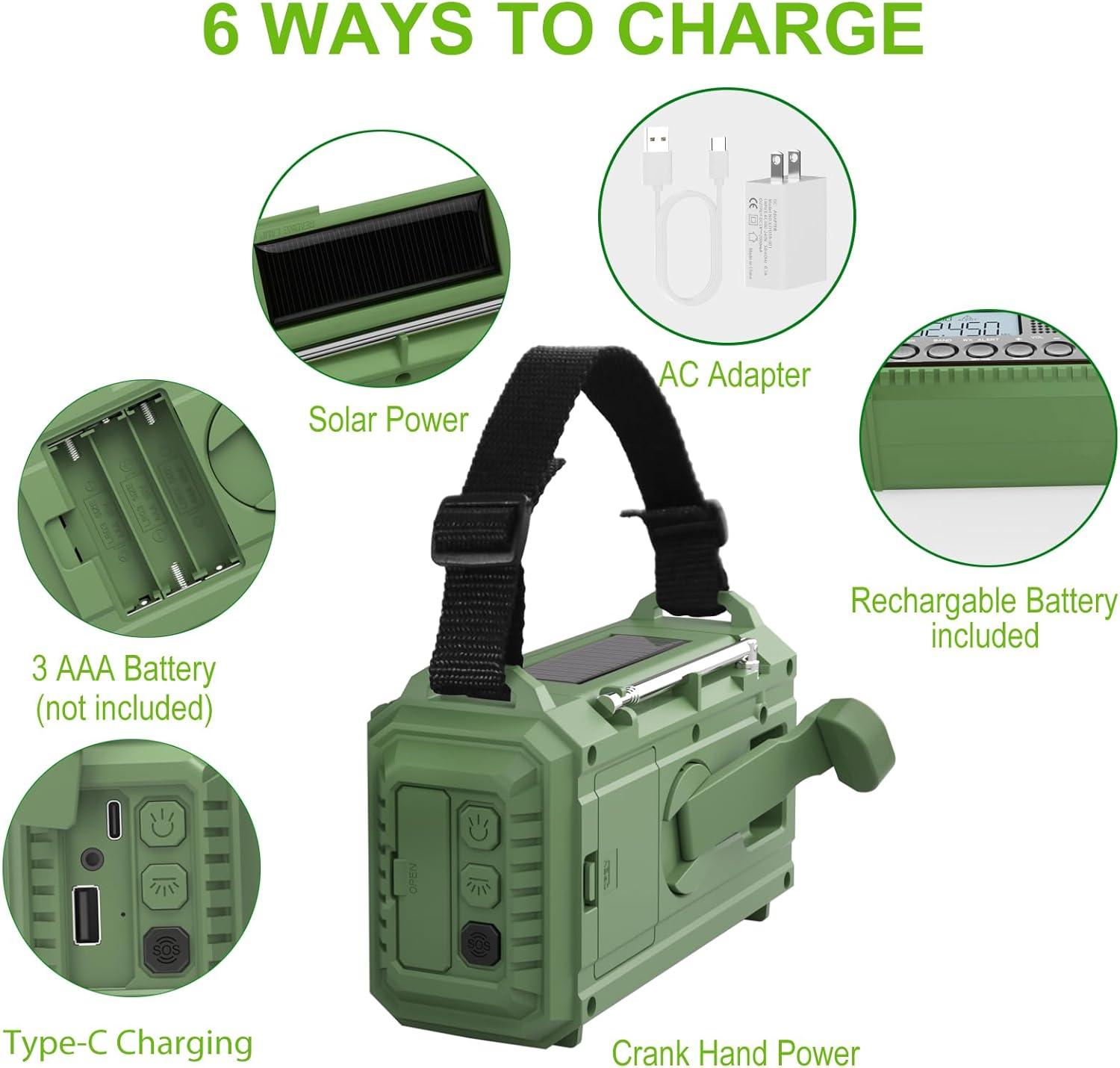 image:imageRaynic Weather Radio 5000mAh18500mWh NOAA Weather Radio Solar Hand Crank Emergency Radio with AMFMSWNOAA Weather Alert Flashlight Reading Lamp Cell Phone Charger and SOS SirenOliveGreenLCD Display