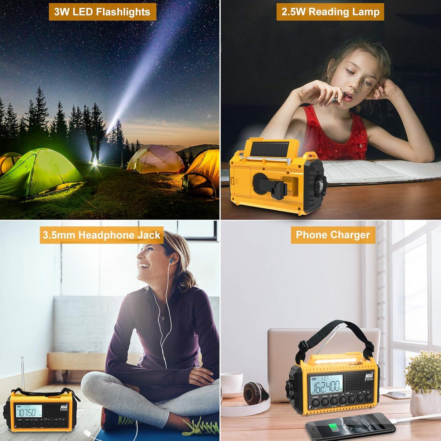 image:imageRaynic Weather Radio 5000mAh18500mWh NOAA Weather Radio Solar Hand Crank Emergency Radio with AMFMSWNOAA Weather Alert Flashlight Reading Lamp Cell Phone Charger and SOS SirenYellowLCD Display