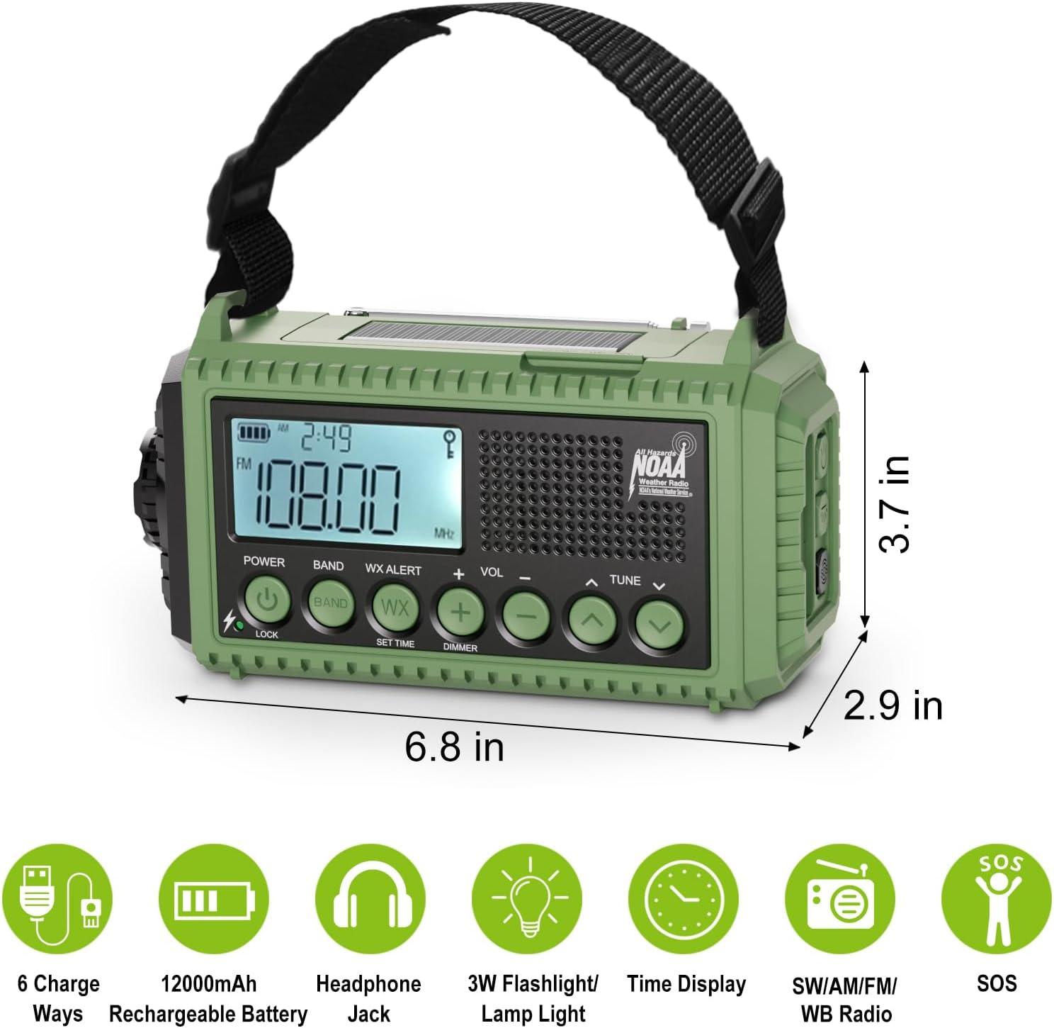 image:imageRaynic Weather Radio 5000mAh18500mWh NOAA Weather Radio Solar Hand Crank Emergency Radio with AMFMSWNOAA Weather Alert Flashlight Reading Lamp Cell Phone Charger and SOS SirenOliveGreenLCD Display
