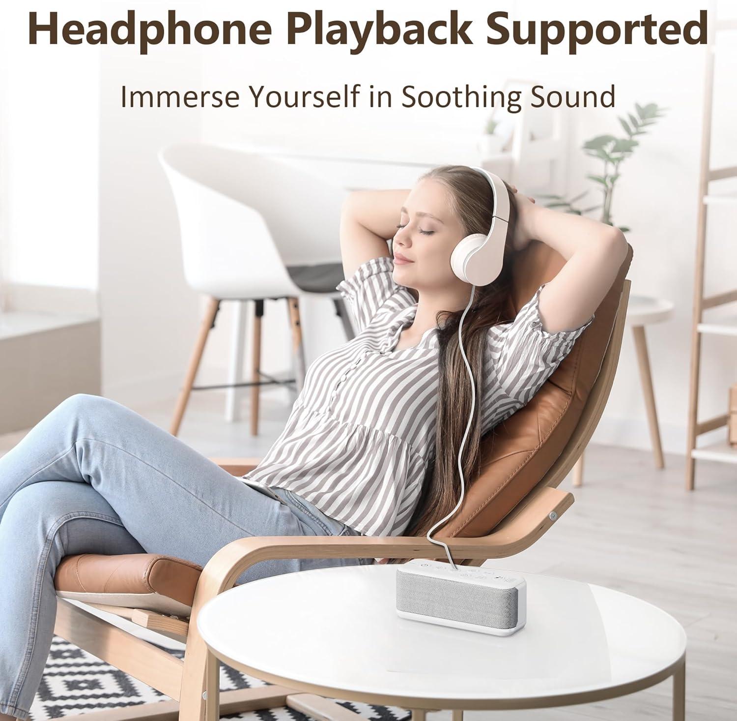 image:imageRaynic White Noise Machine 42 Soothing Sounds Noise Machine Rechargeable Battery Sound Machine with 8 Volumes 5 Timers TypeC Port Headphone Jack for Baby Adult Home Travel OfficeWhite