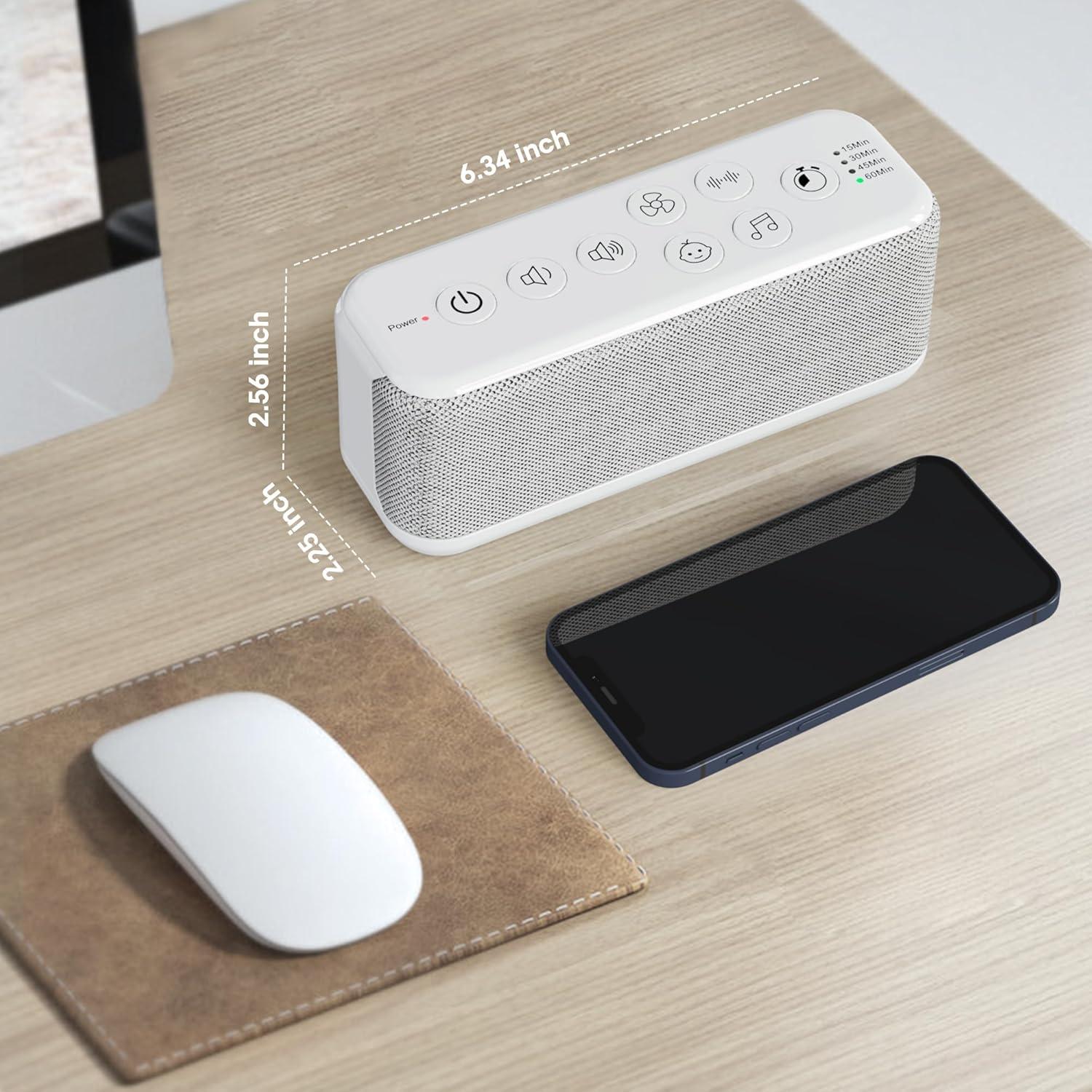 image:imageRaynic White Noise Machine 42 Soothing Sounds Noise Machine Rechargeable Battery Sound Machine with 8 Volumes 5 Timers TypeC Port Headphone Jack for Baby Adult Home Travel OfficeWhite