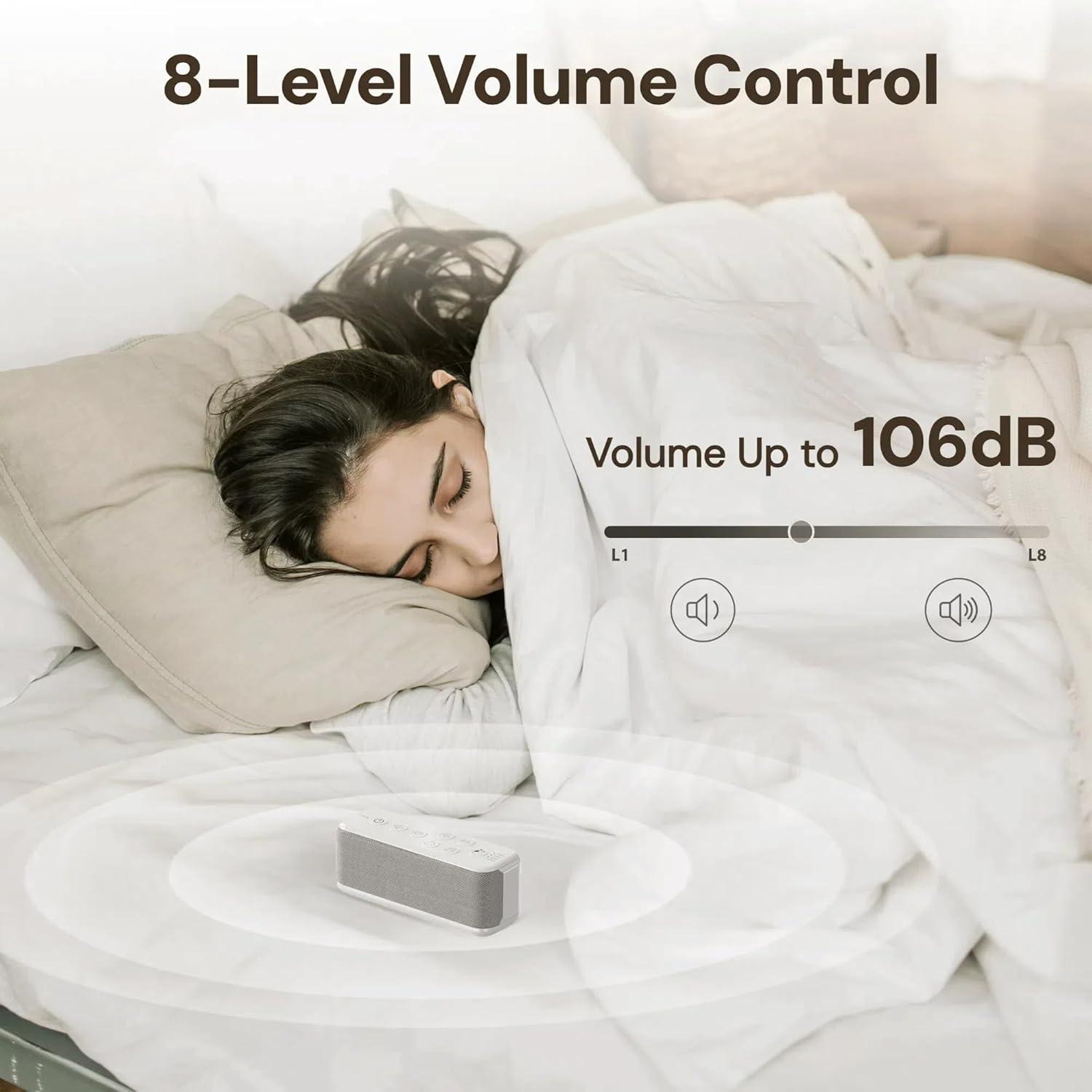 image:imageRaynic White Noise Machine 42 Soothing Sounds Noise Machine Rechargeable Battery Sound Machine with 8 Volumes 5 Timers TypeC Port Headphone Jack for Baby Adult Home Travel OfficeWhite