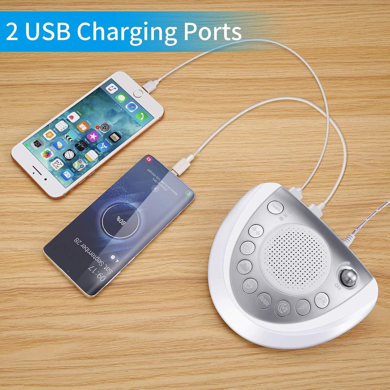 image:imageRaynic White Noise Machine Battery Powered Sound Machine Portable Sleep Machine with 24 Natural Soothing Sounds Timer USB Port Headphone Jack for Baby Kids Adults Travel Office Home SilverSilver