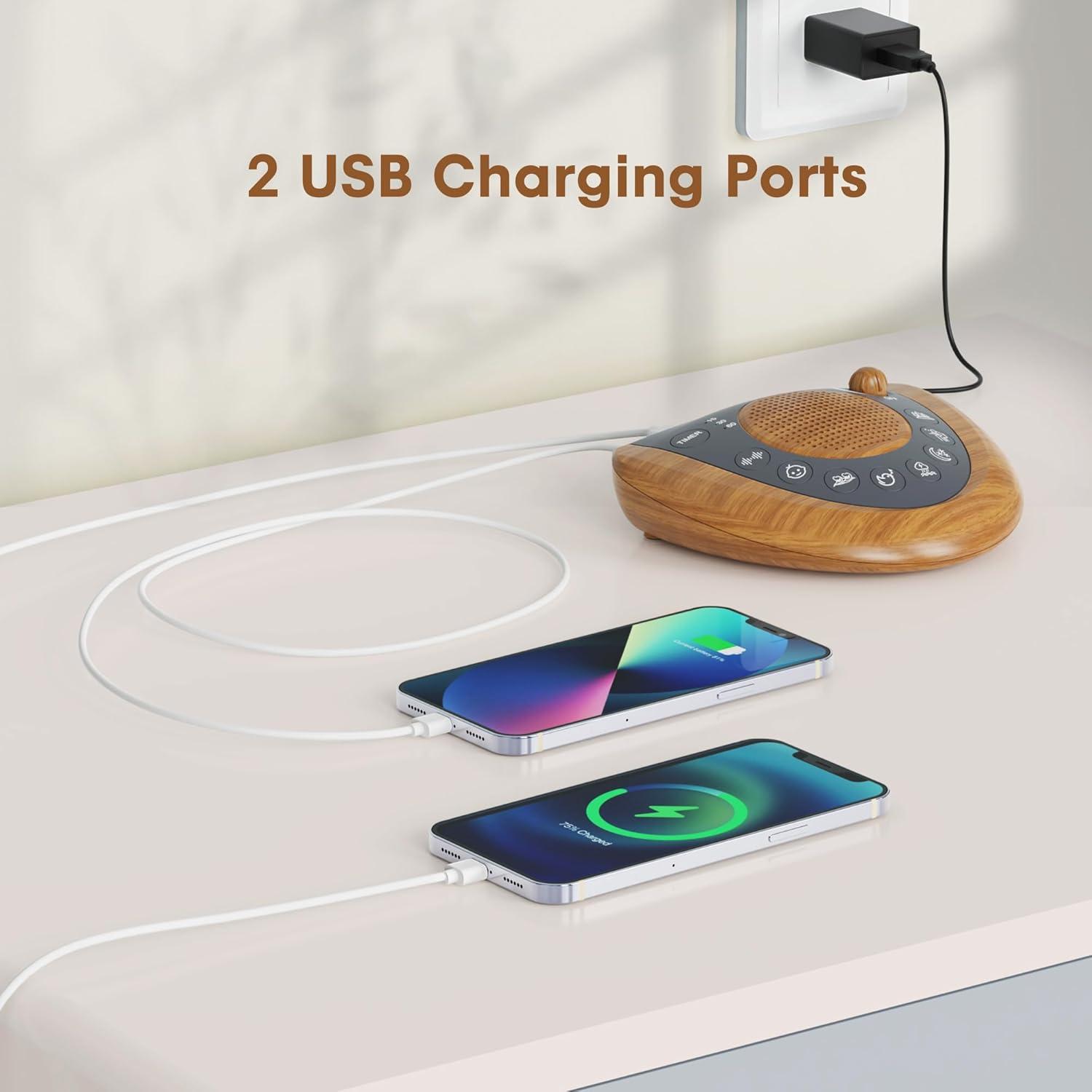 image:imageRaynic White Noise Machine Battery Powered Sound Machine Portable Sleep Machine with 24 Natural Soothing Sounds Timer USB Port Headphone Jack for Baby Kids Adults Travel Office Home SilverYellow Wood Grain